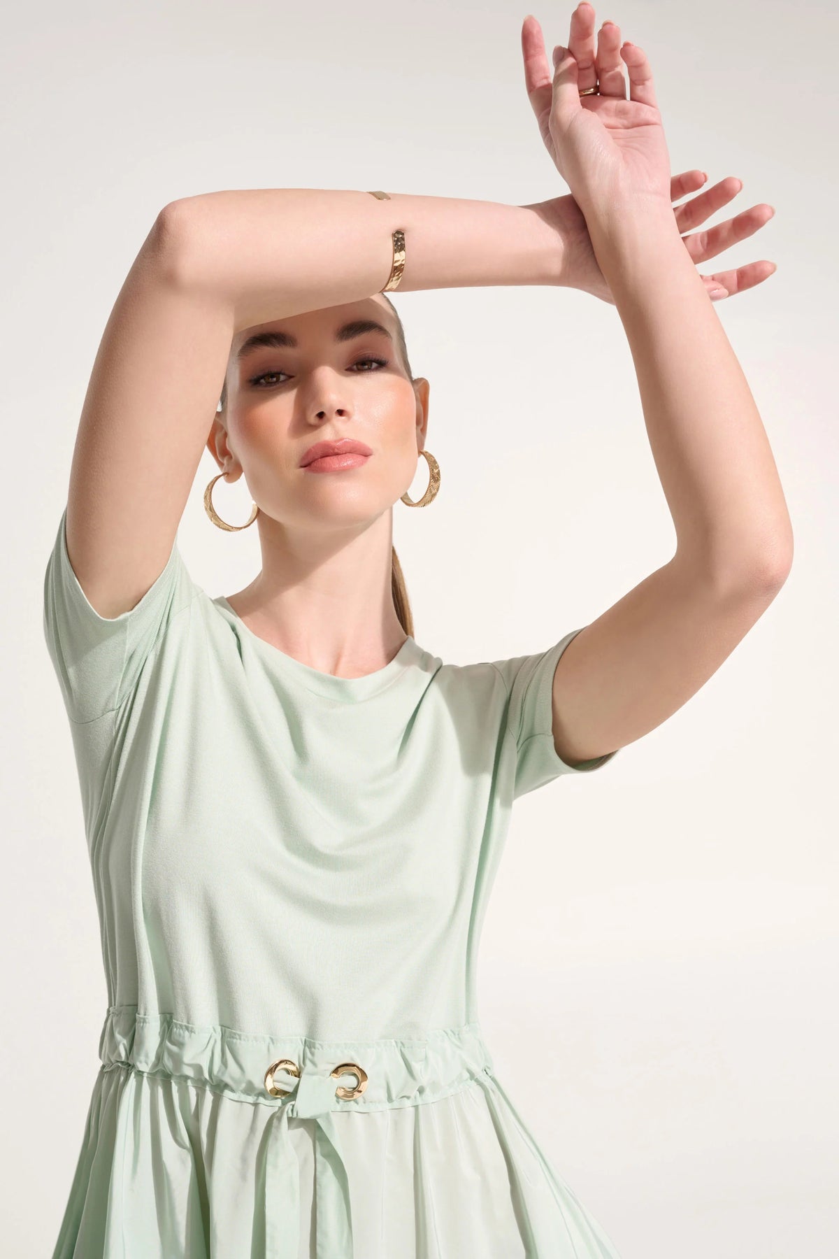 Joseph Ribkoff Pistachio Jersey And Memory Fit &amp; Flare Dress With Waist Detail