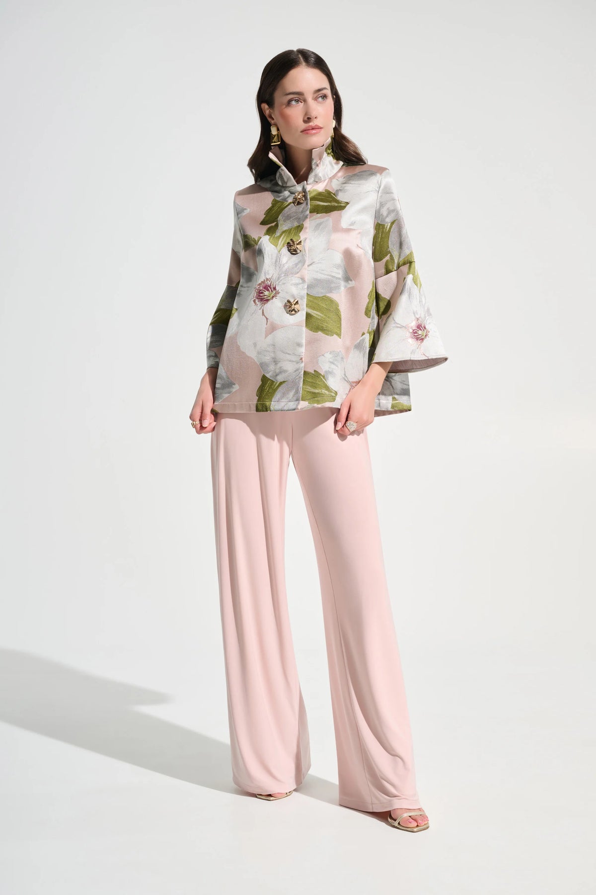 Joseph Ribkoff Multi Signature | Floral Jacquard Trapeze Jacket With Bell Sleeves