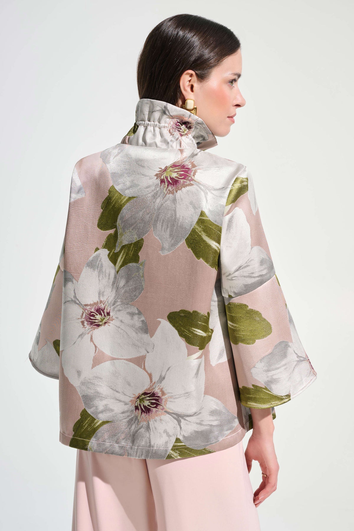 Joseph Ribkoff Multi Signature | Floral Jacquard Trapeze Jacket With Bell Sleeves