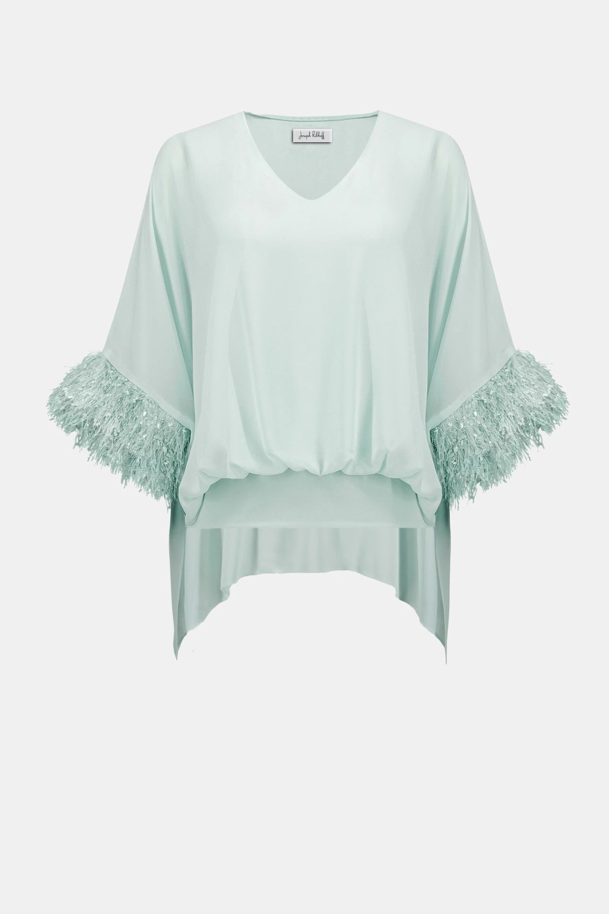 Joseph Ribkoff Pistachio Signature | Chiffon Knit Poncho Top With Novelty Trim