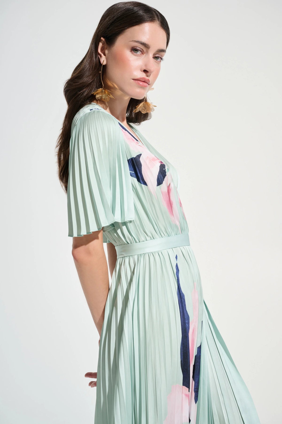 Joseph Ribkoff Green/Multi ignature | Satin Floral Print Fit And Flare Dress