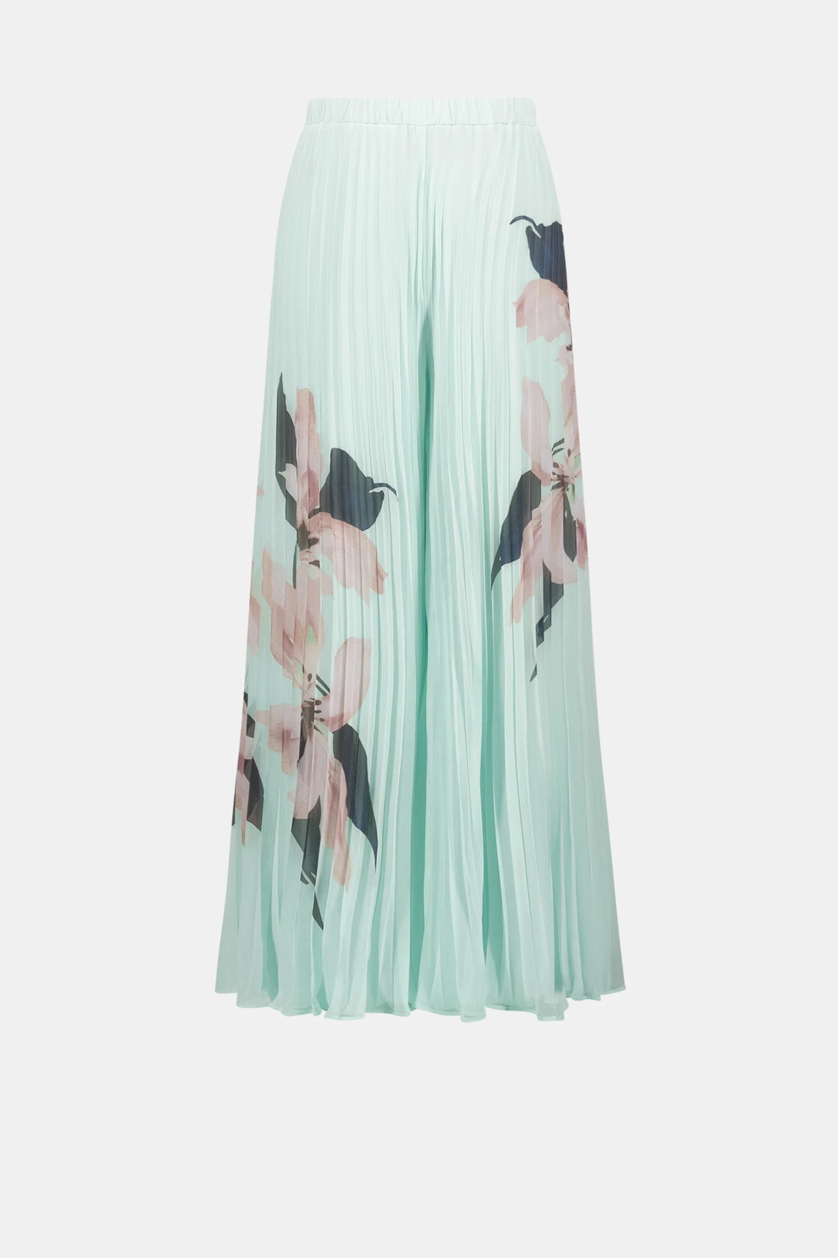 Joseph Ribkoff Green/Multi Signature | Chiffon Floral Print Pleated Wide Leg Pants