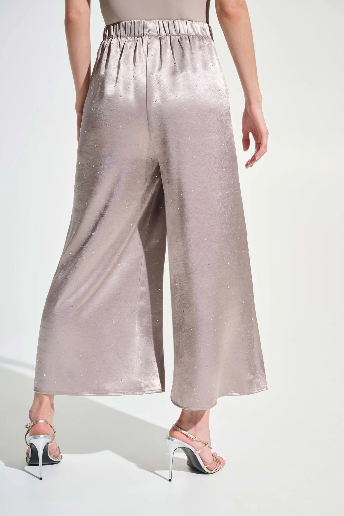Joseph Ribkoff Feather Grey Signature | Satin Rhinestone Culotte Pants
