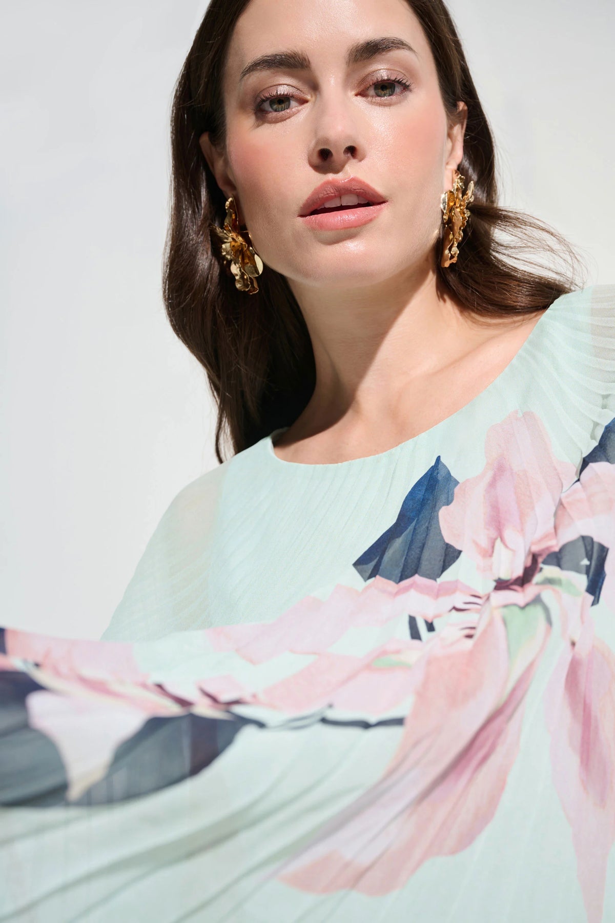 Joseph Ribkoff Green/Multi Signature | Chiffon Floral Print Pleated Poncho Top