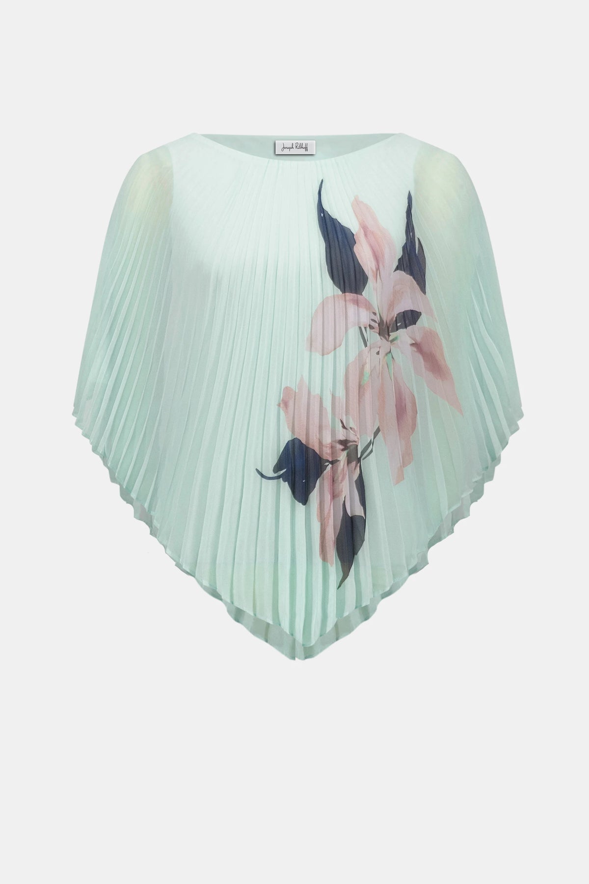 Joseph Ribkoff Green/Multi Signature | Chiffon Floral Print Pleated Poncho Top