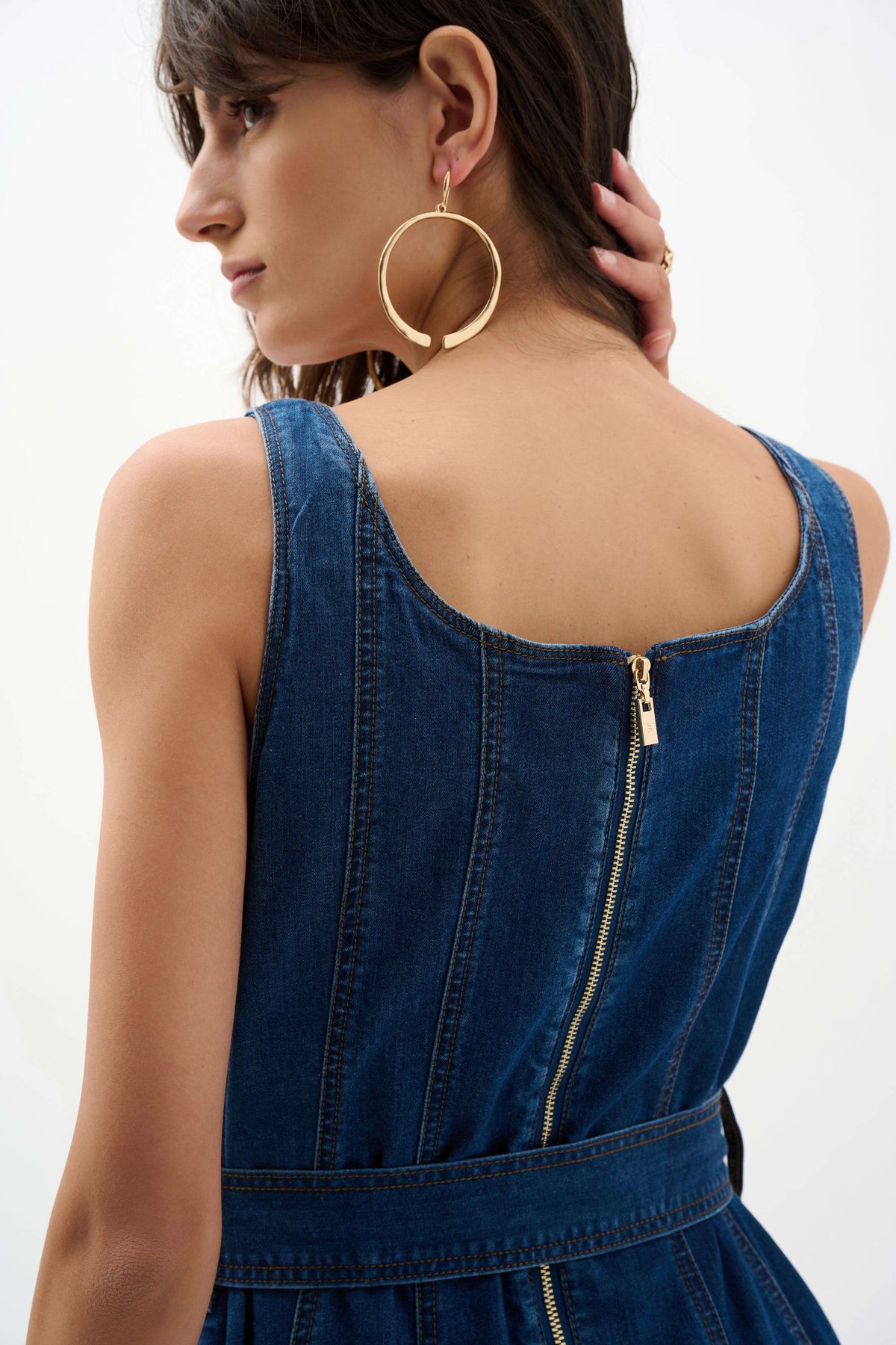 Joseph Ribkoff Mid Blue Denim Fit And Flare Midi Dress With Belt