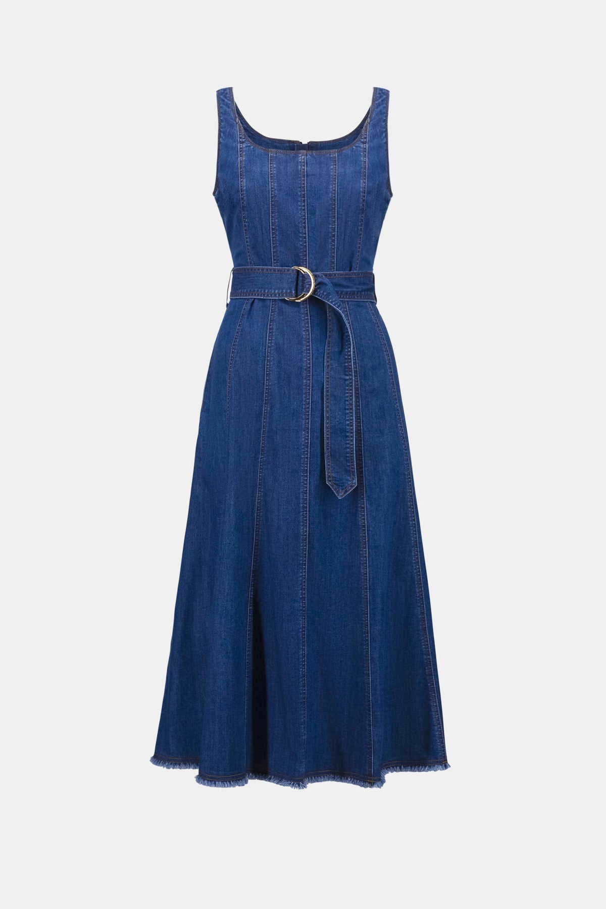 Joseph Ribkoff Mid Blue Denim Fit And Flare Midi Dress With Belt