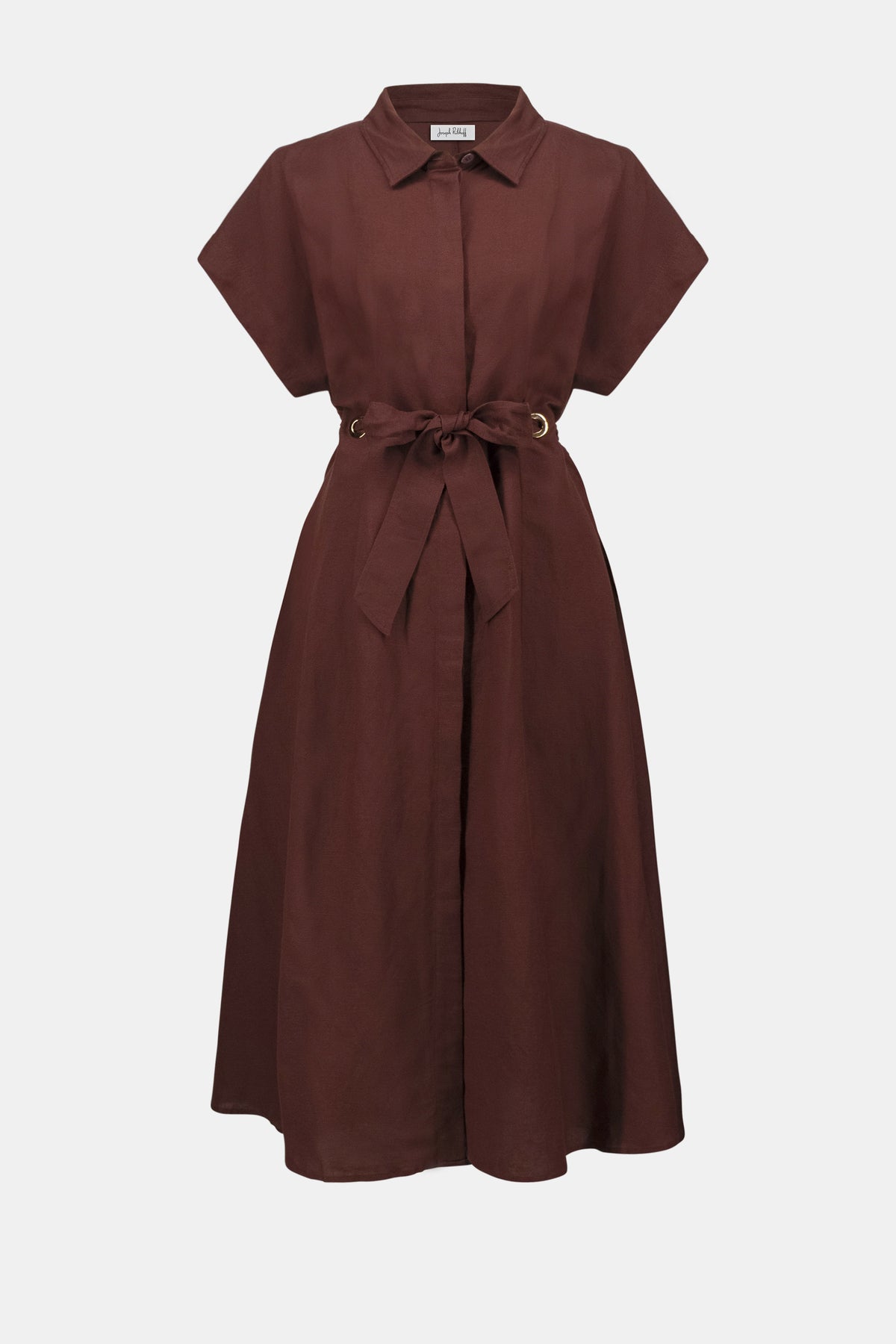 Joseph Ribkoff Mahogany Linen Blend Fit And Flare Shirt Dress With Sash