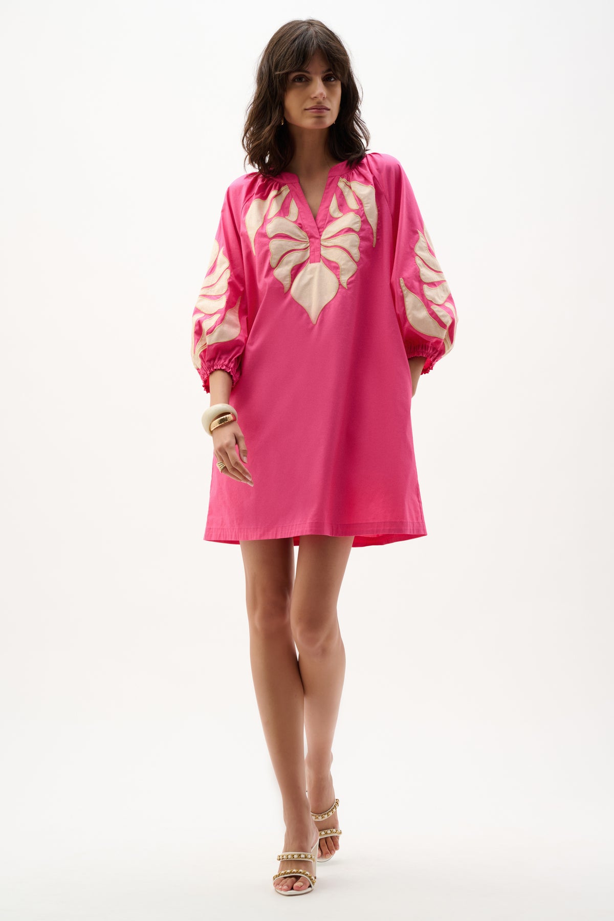 Joseph Ribkoff Pink Sherbett/Canvas Stretch Cotton Floral Embroidered Straight Dress