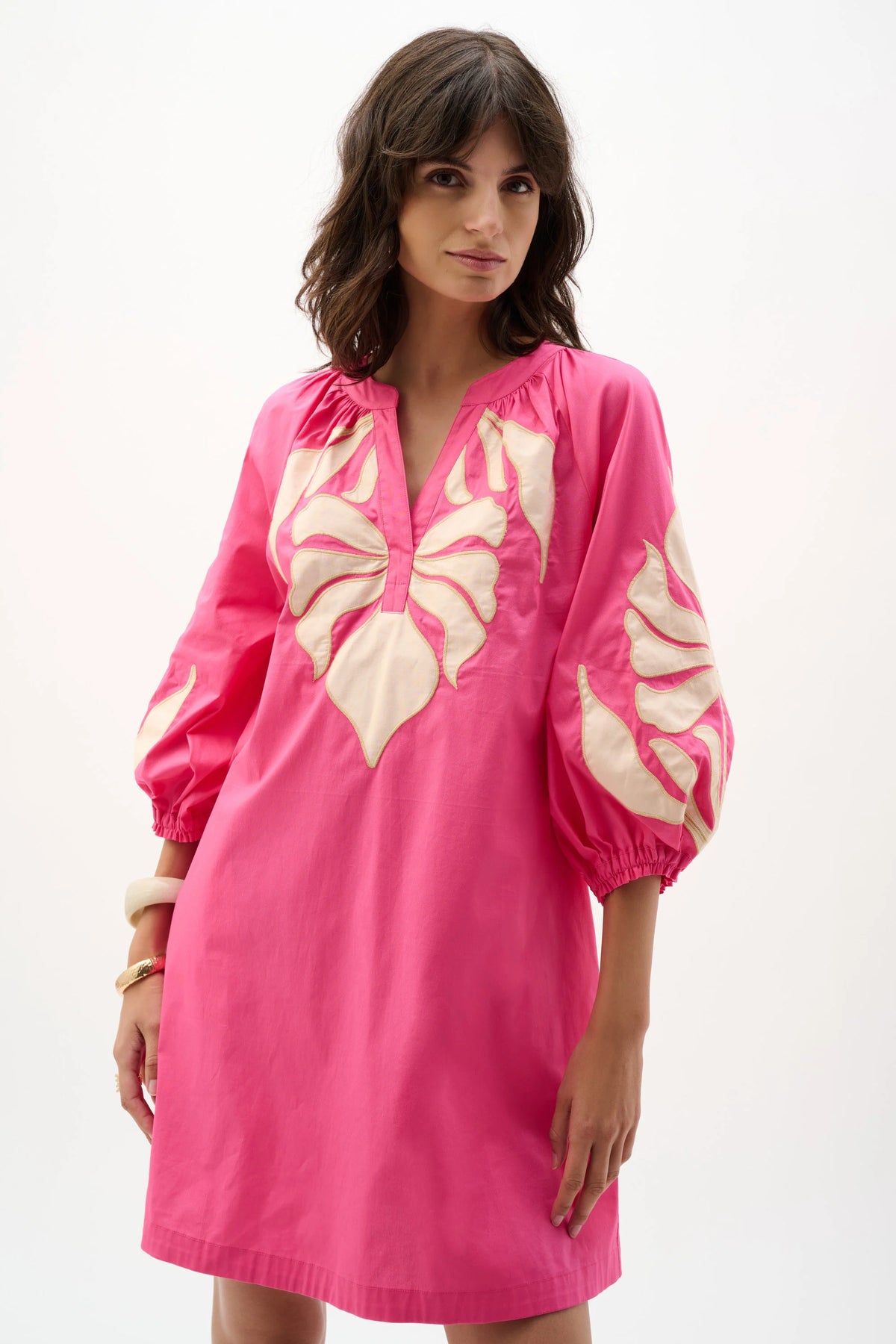 Joseph Ribkoff Pink Sherbett/Canvas Stretch Cotton Floral Embroidered Straight Dress