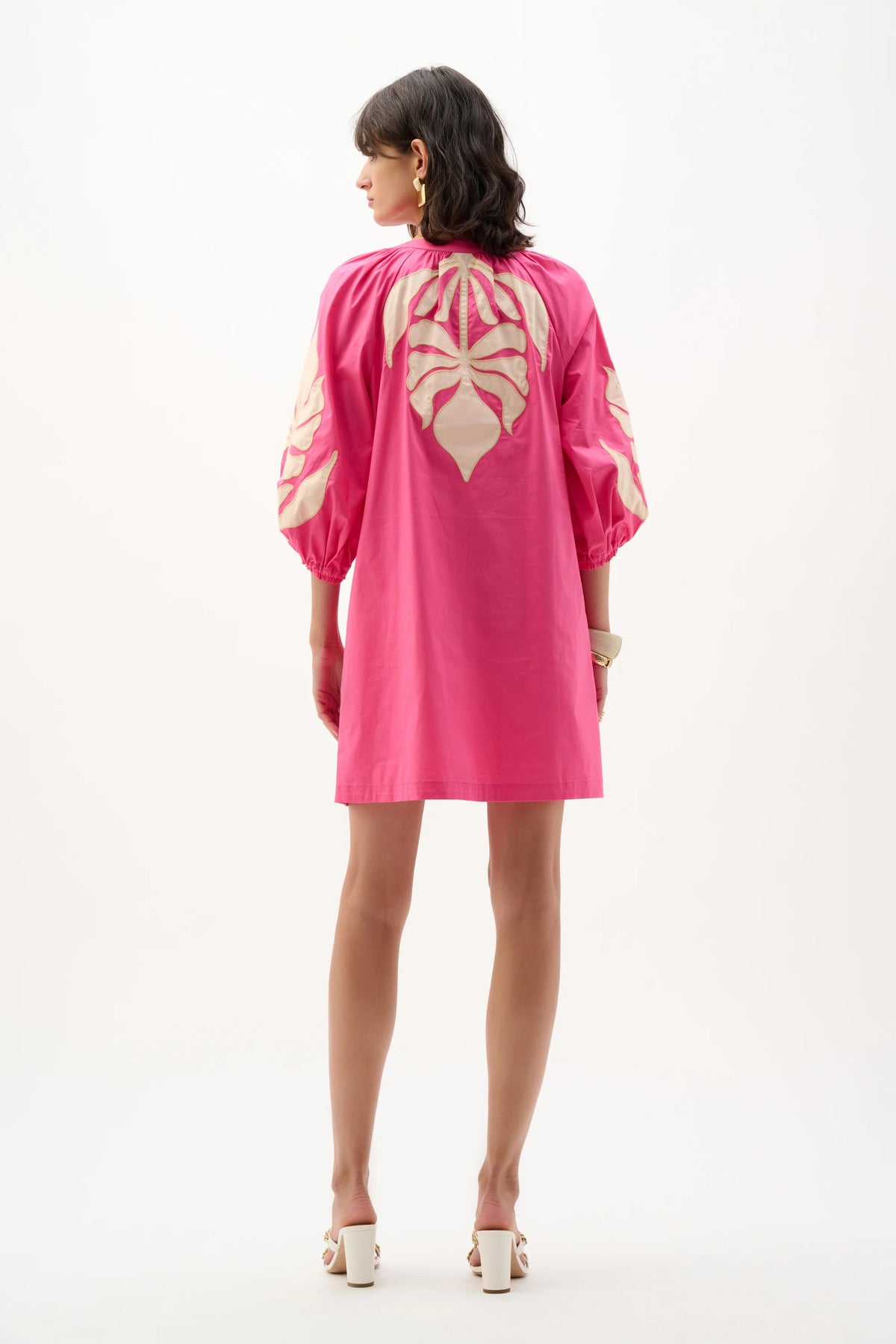 Joseph Ribkoff Pink Sherbett/Canvas Stretch Cotton Floral Embroidered Straight Dress