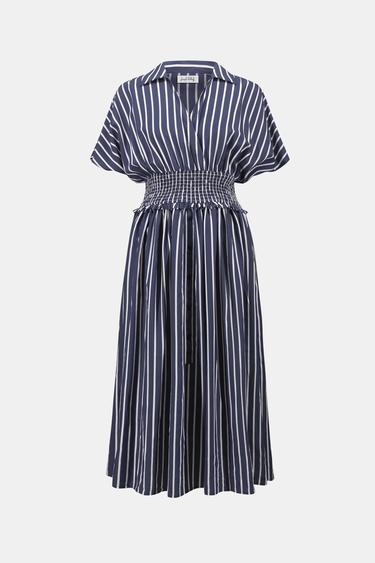 Joseph Ribkoff White/Blue Flowy Poplin Stripe Print Fit And Flare Dress