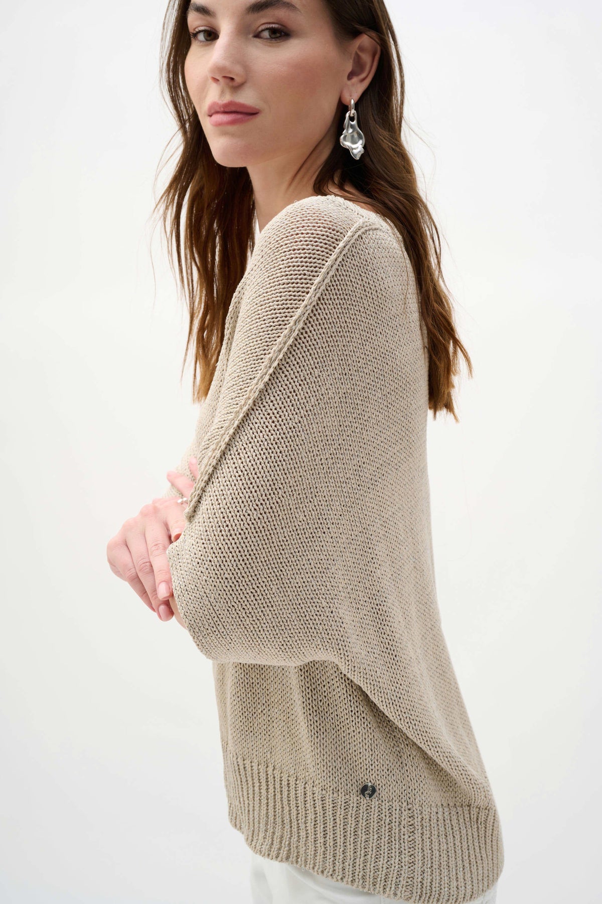 Joseph Ribkoff Moonstone Viscose and Lurex Sweater Knit Relaxed Top