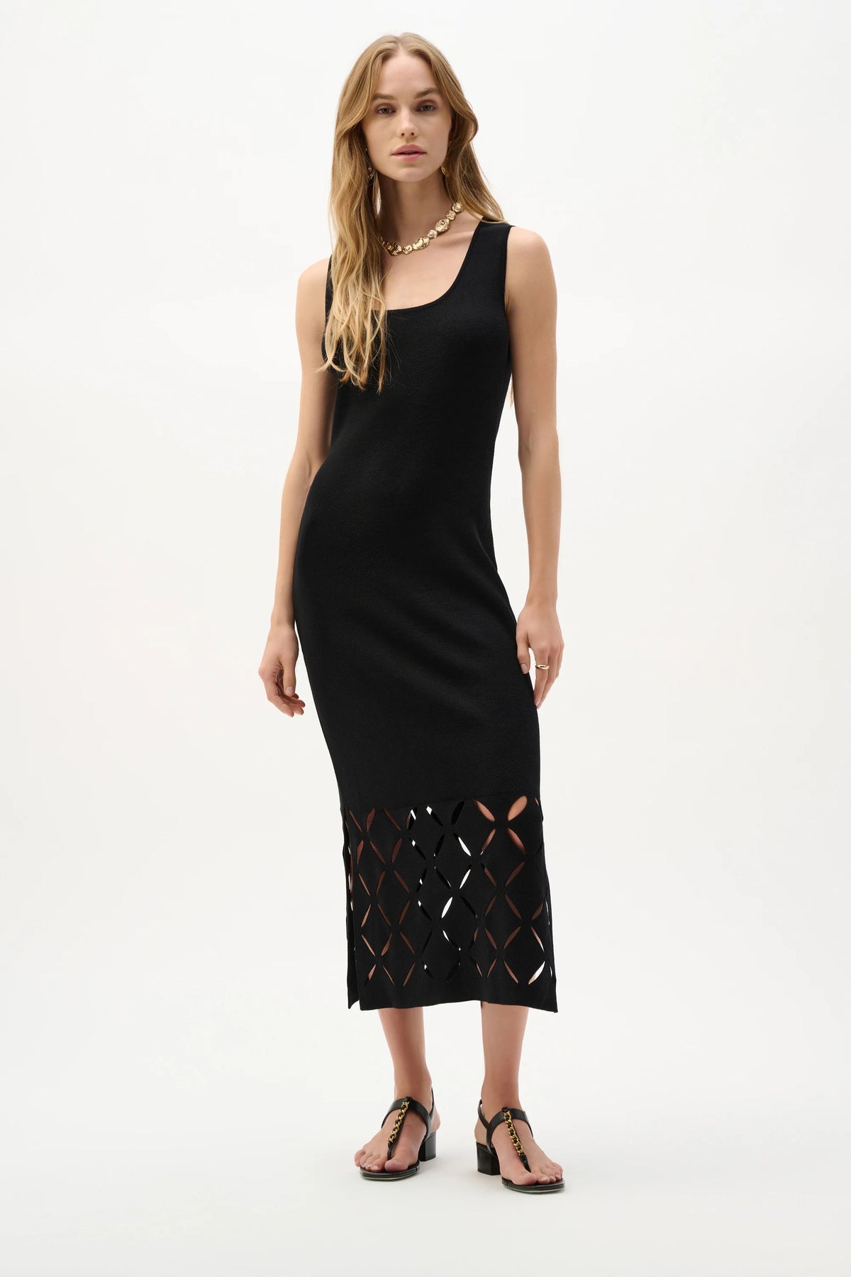 Joseph Ribkoff Black Viscose Sweater Knit Sleeveless Dress