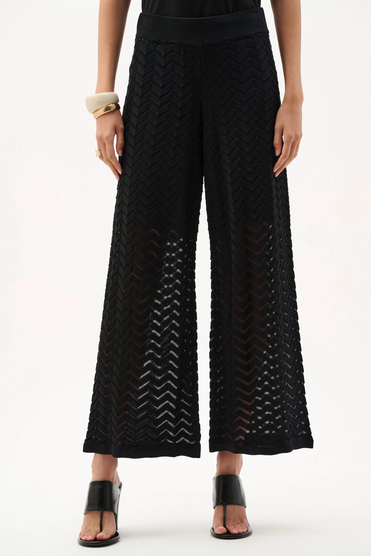 Joseph Ribkoff Black Viscose Jacquard Knit Chevron Stitch Culotte Pants