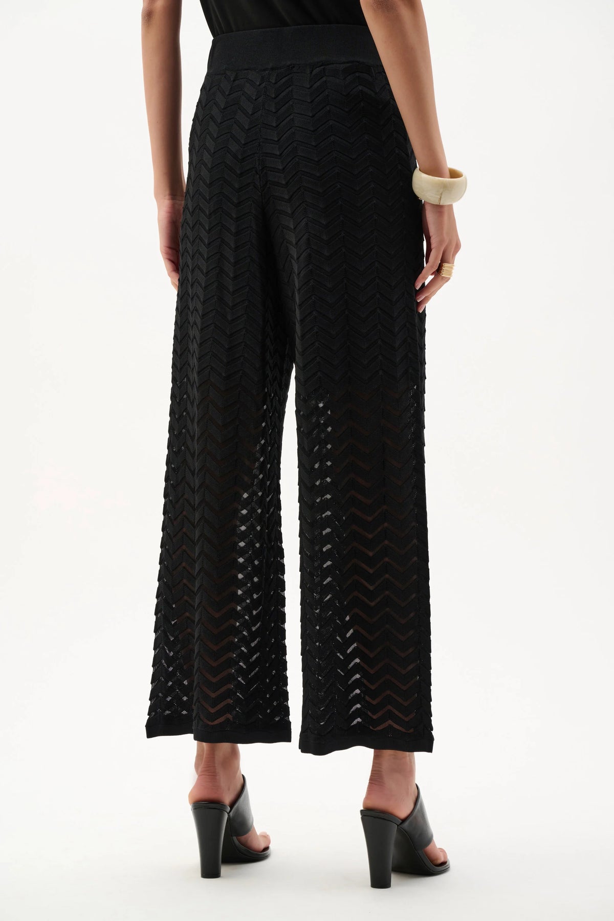 Joseph Ribkoff Black Viscose Jacquard Knit Chevron Stitch Culotte Pants