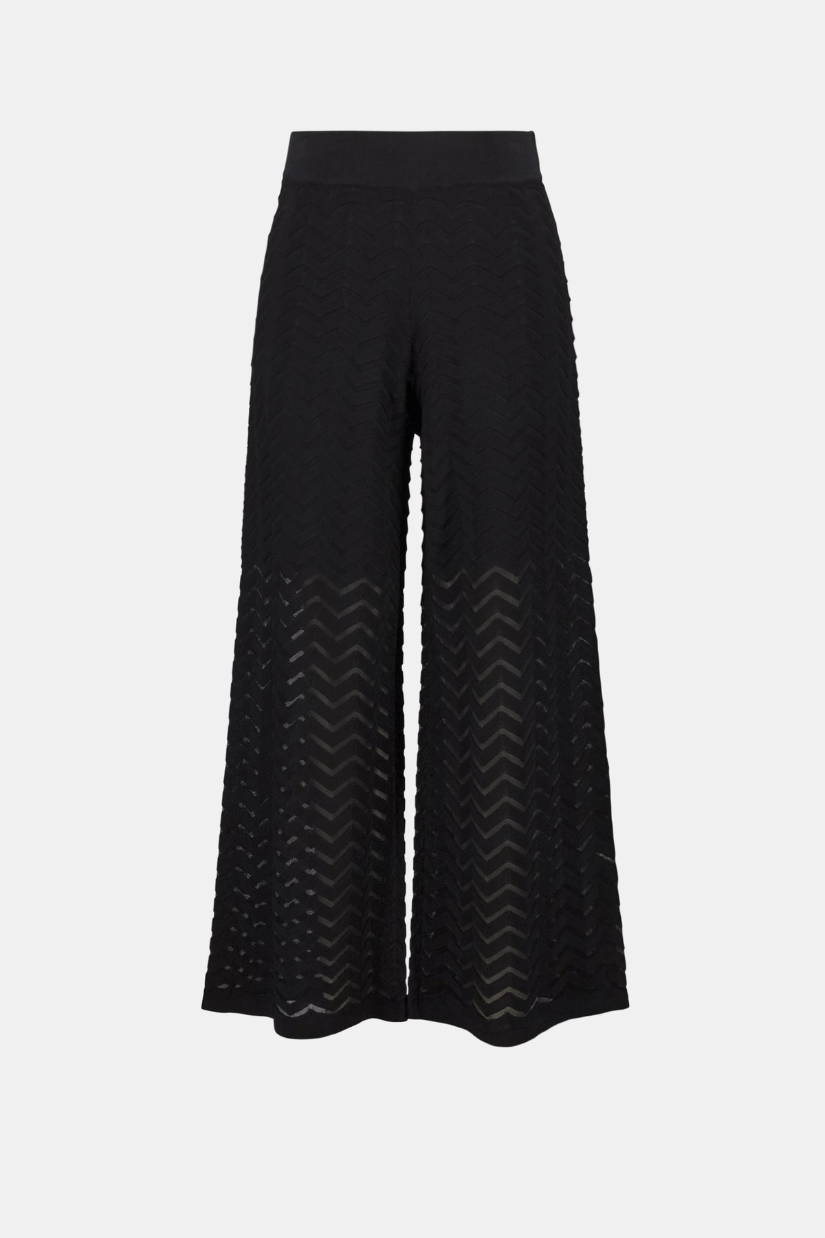 Joseph Ribkoff Black Viscose Jacquard Knit Chevron Stitch Culotte Pants