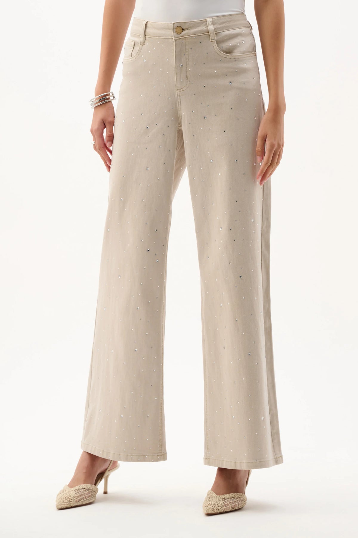 Joseph Ribkoff Moonstone Featherweave™ Denim Wide Leg Jeans With Rhinestones