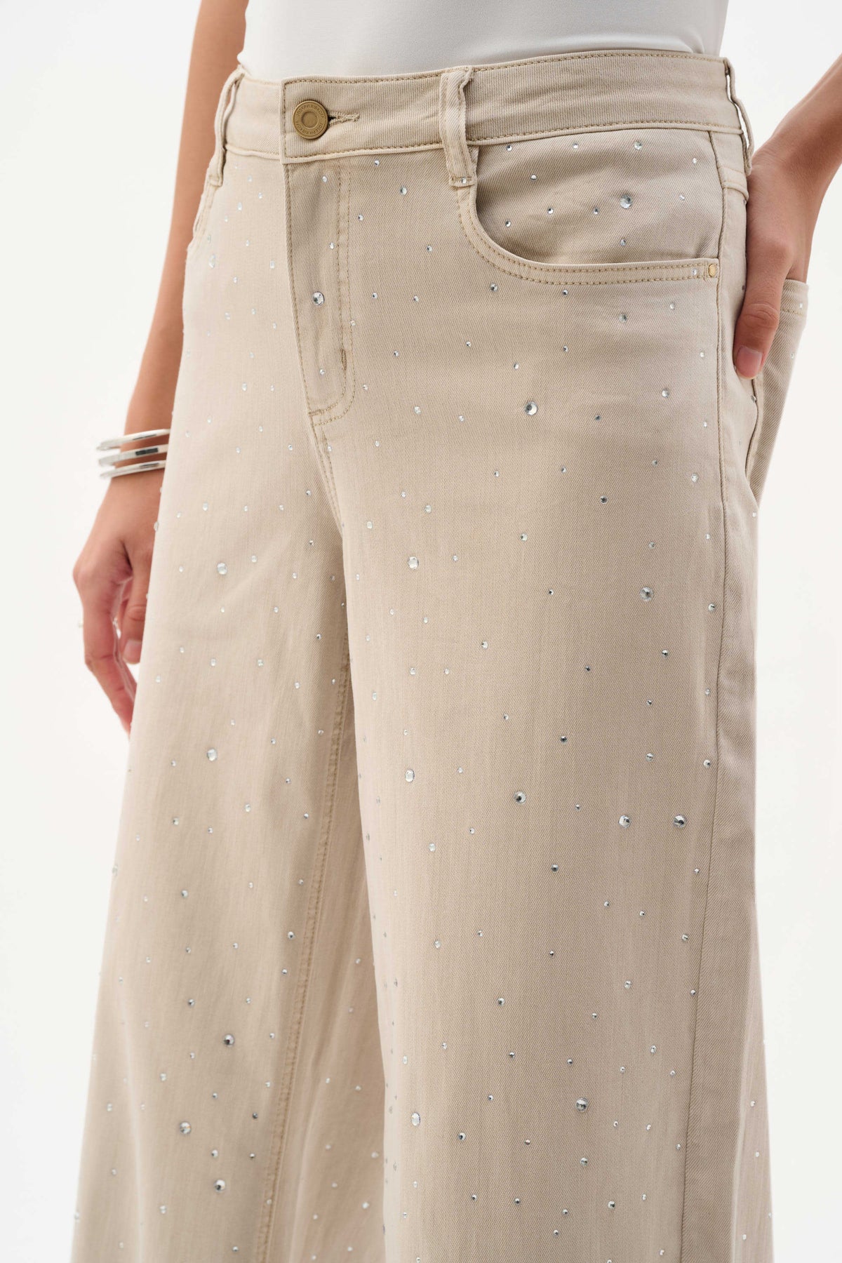 Joseph Ribkoff Moonstone Featherweave™ Denim Wide Leg Jeans With Rhinestones