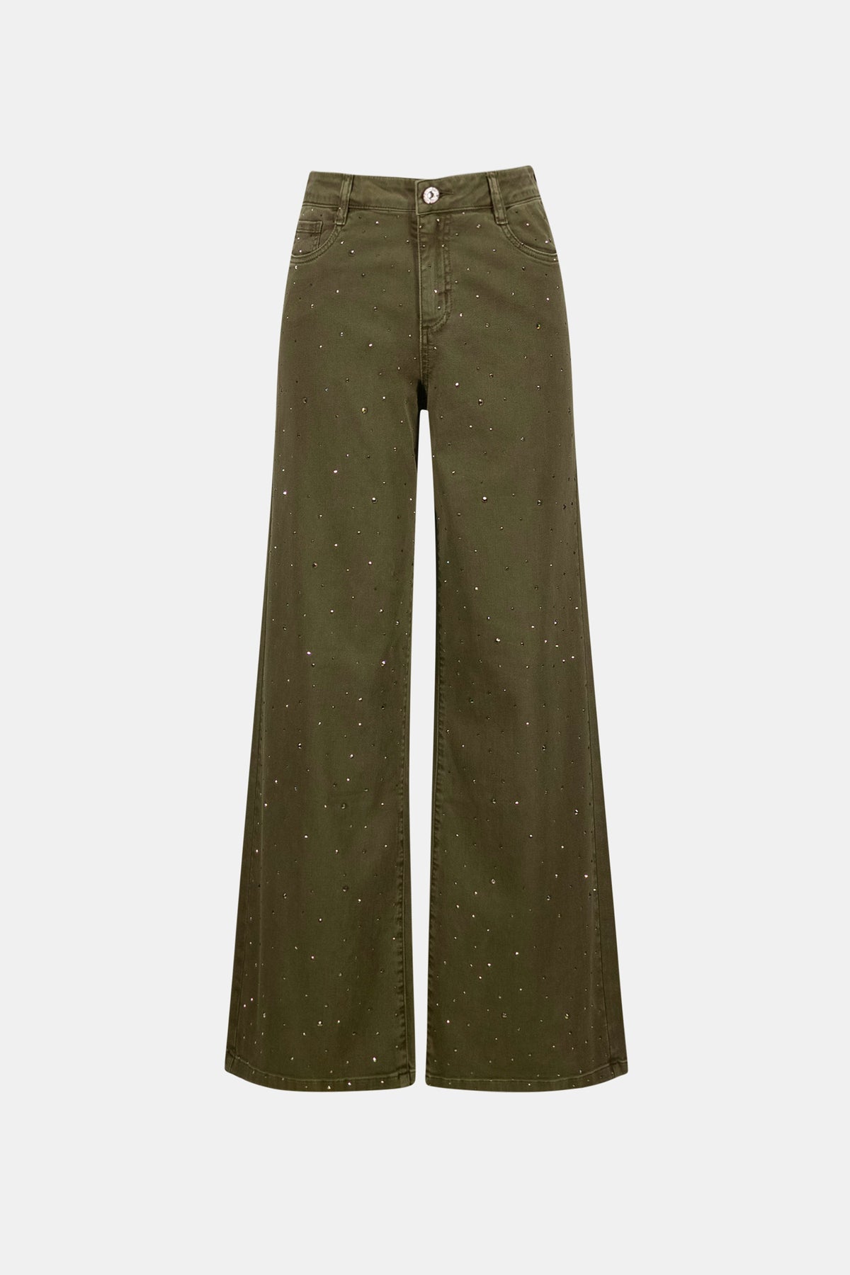 Joseph Ribkoff Avocado Featherweave Denim Wide Leg Jeans With Rhinestones