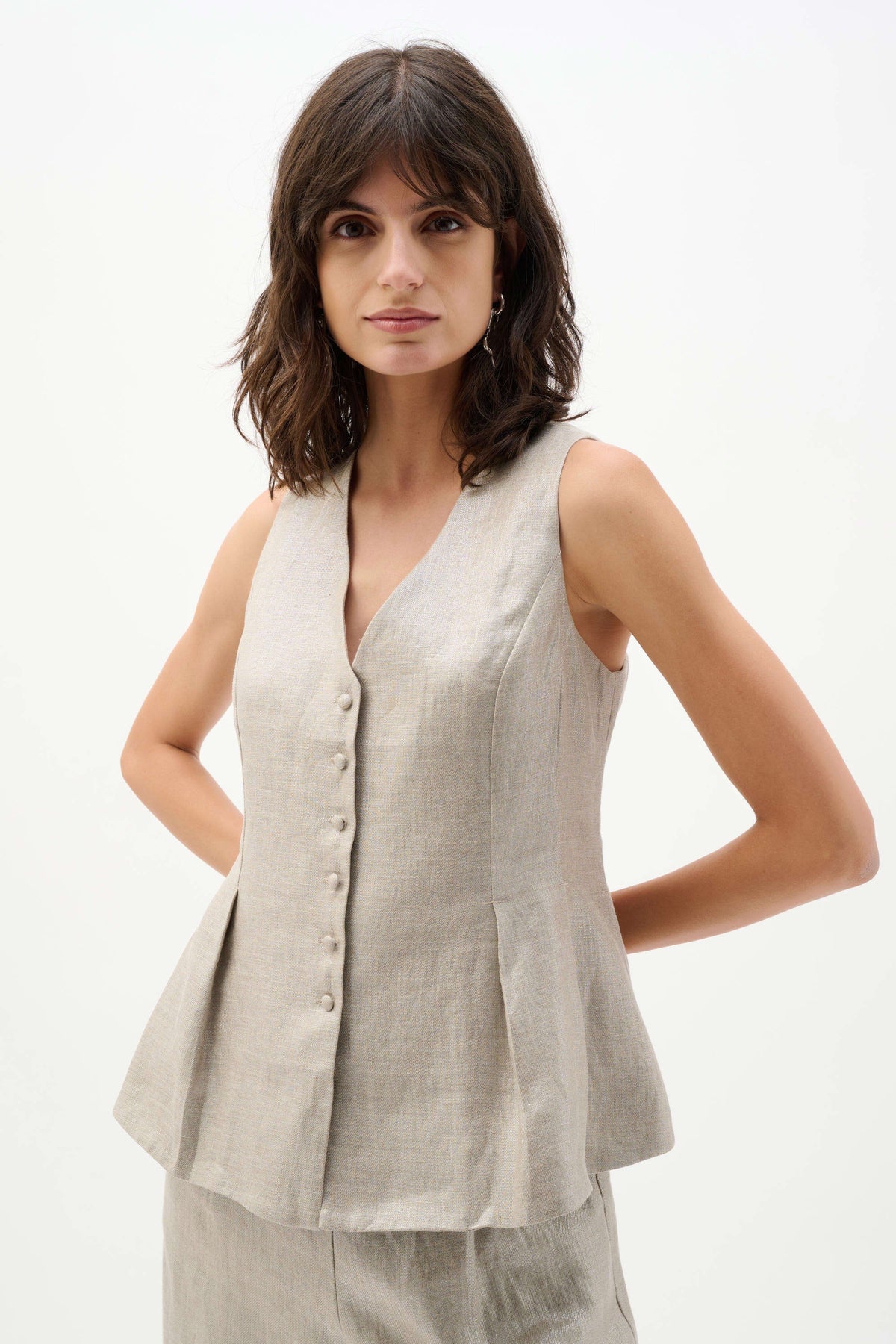 Joseph Ribkoff Champagne Foiled Linen Peplum Vest
