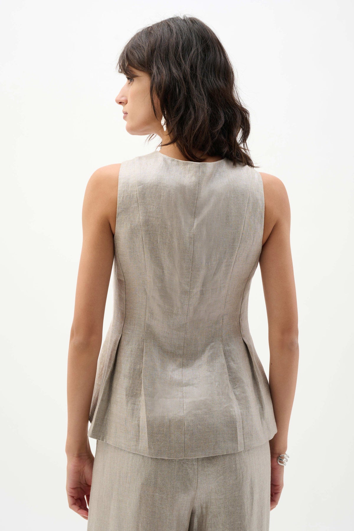Joseph Ribkoff Champagne Foiled Linen Peplum Vest