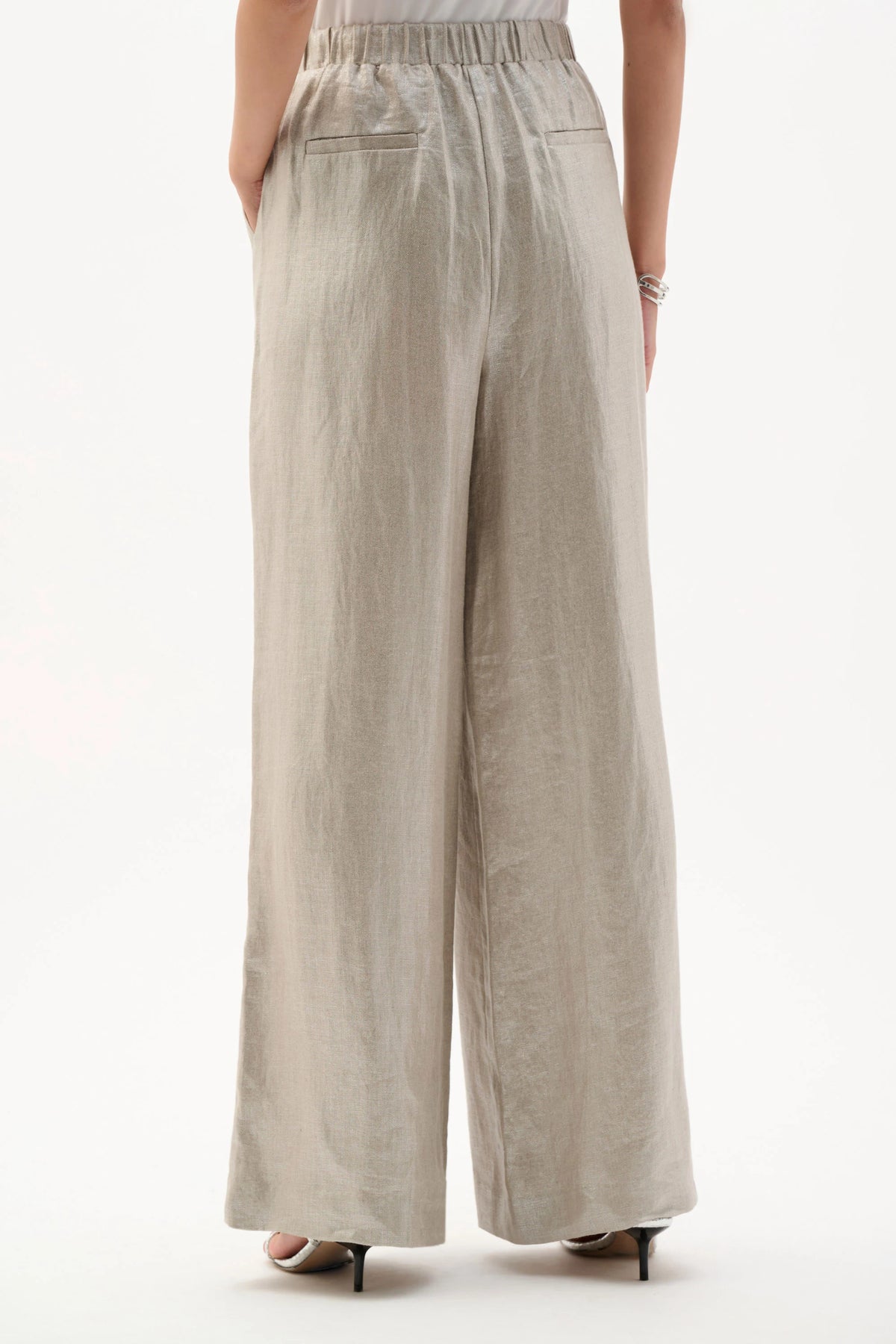 Joseph Ribkoff Champagne Foiled Linen Pull-On Wide Leg Pants