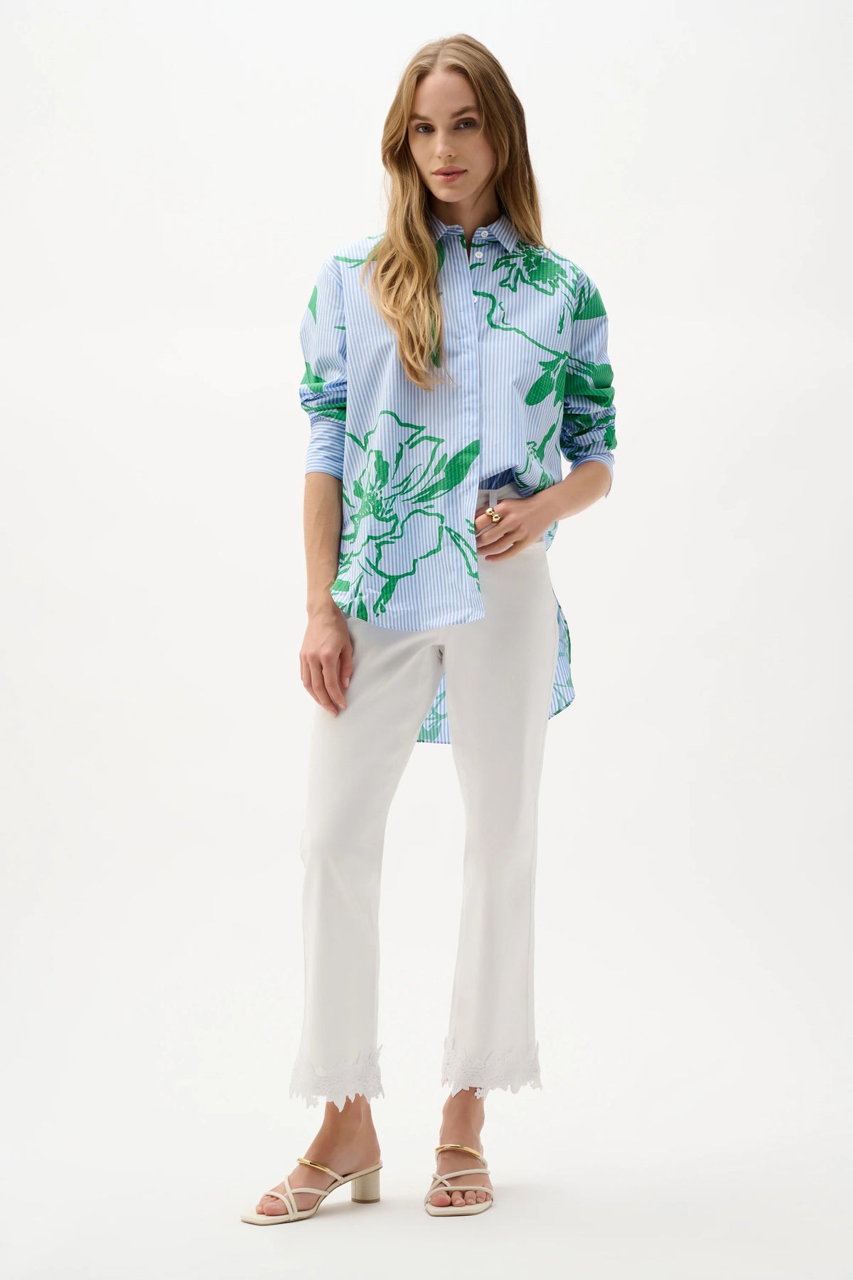 Joseph Ribkoff Vanilla/Multi Cotton Stripe Floral Print Boxy Blouse