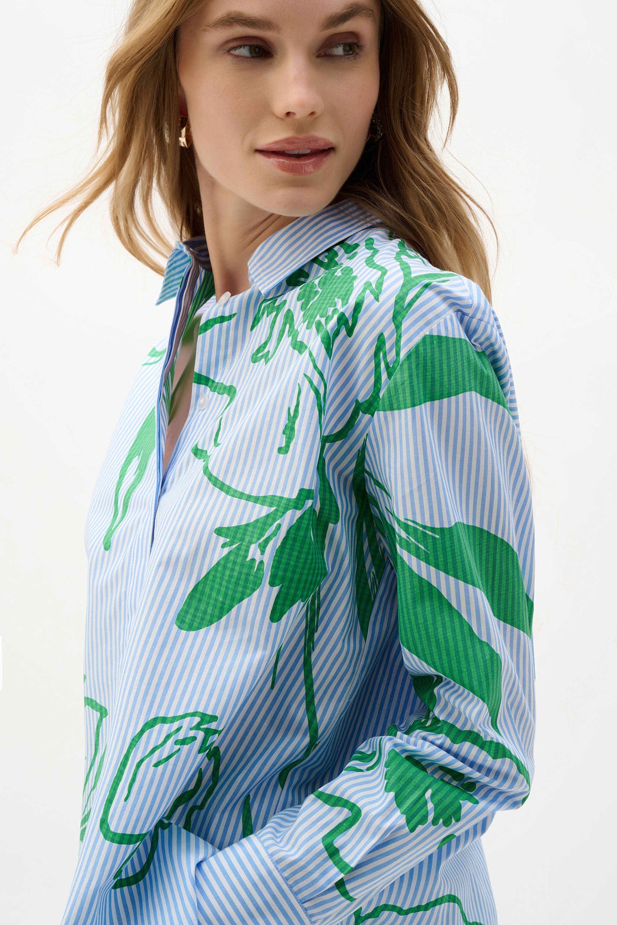 Joseph Ribkoff Vanilla/Multi Cotton Stripe Floral Print Boxy Blouse