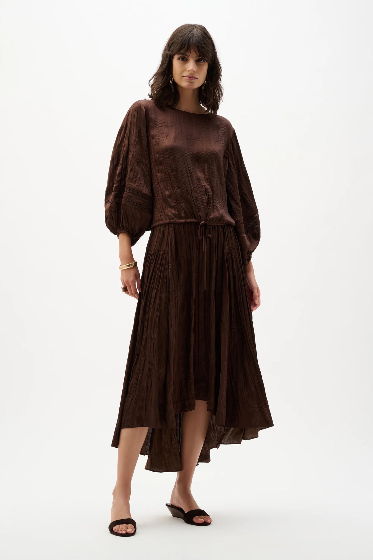 Joseph Ribkoff Mahogany Pleated Satin Cocoon Top With Pleats
