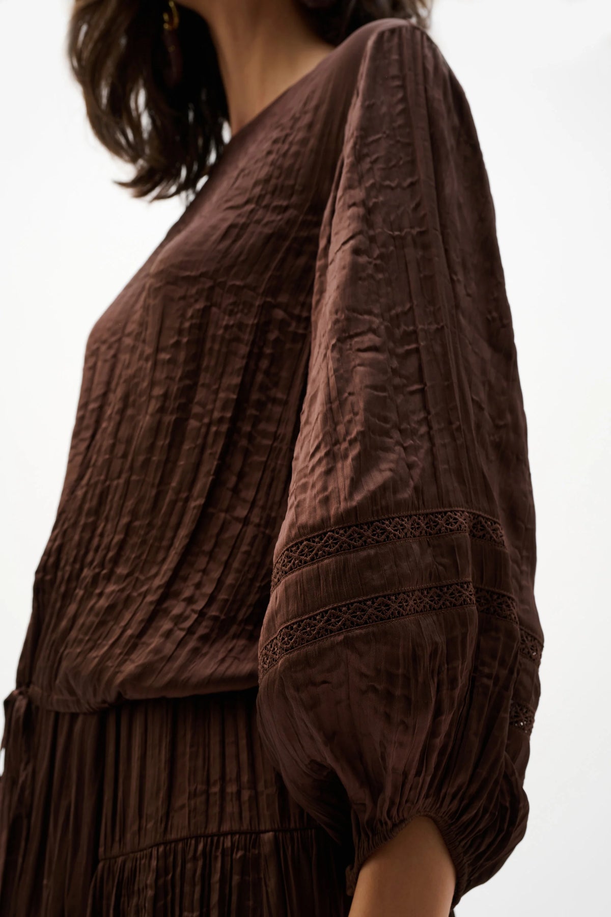Joseph Ribkoff Mahogany Pleated Satin Cocoon Top With Pleats