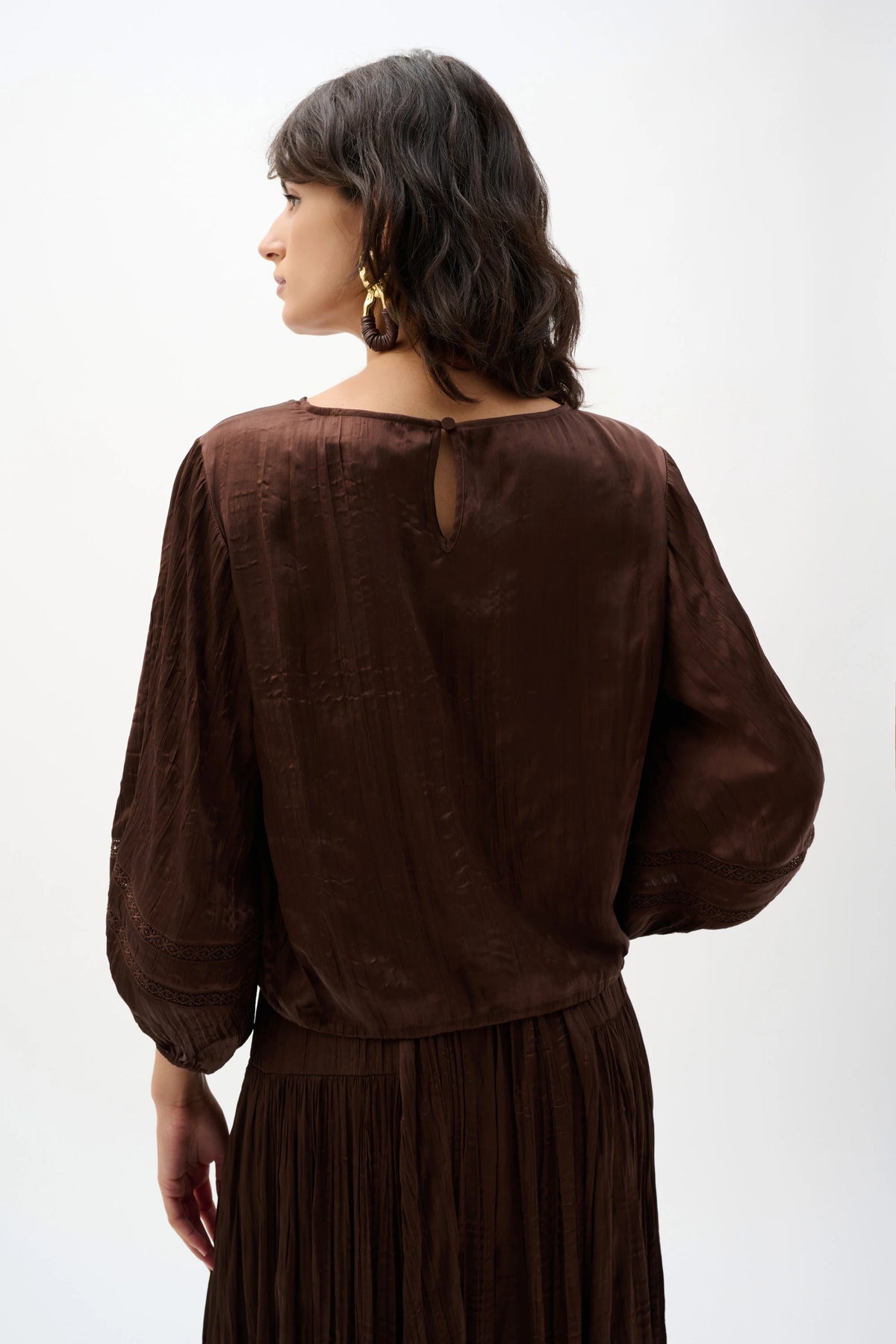 Joseph Ribkoff Mahogany Pleated Satin Cocoon Top With Pleats