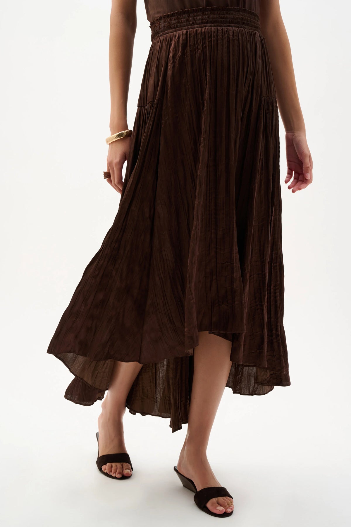 Joseph Ribkoff Mahogany Pleated Satin Flare Skirt With Pleats