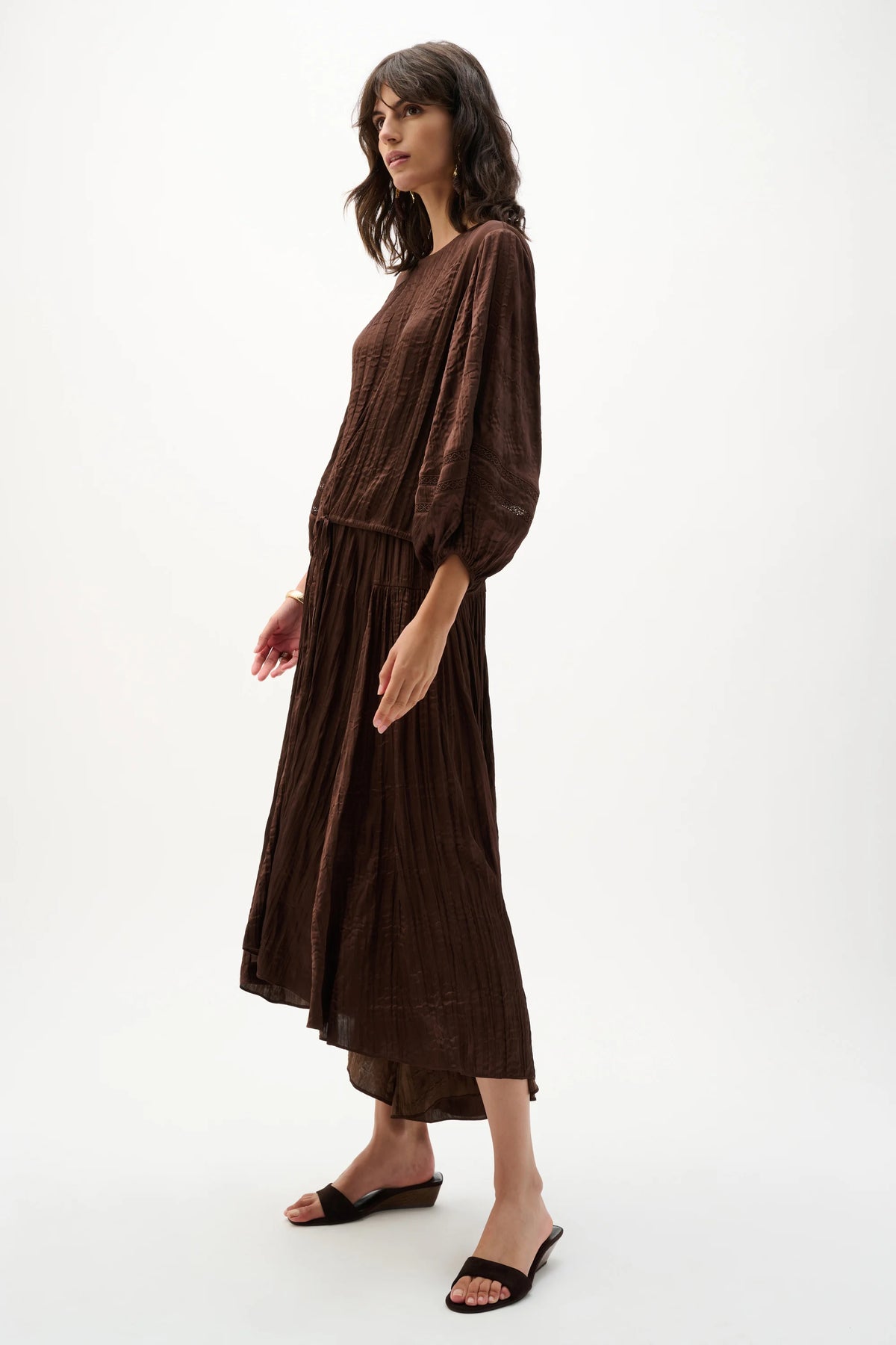 Joseph Ribkoff Mahogany Pleated Satin Flare Skirt With Pleats