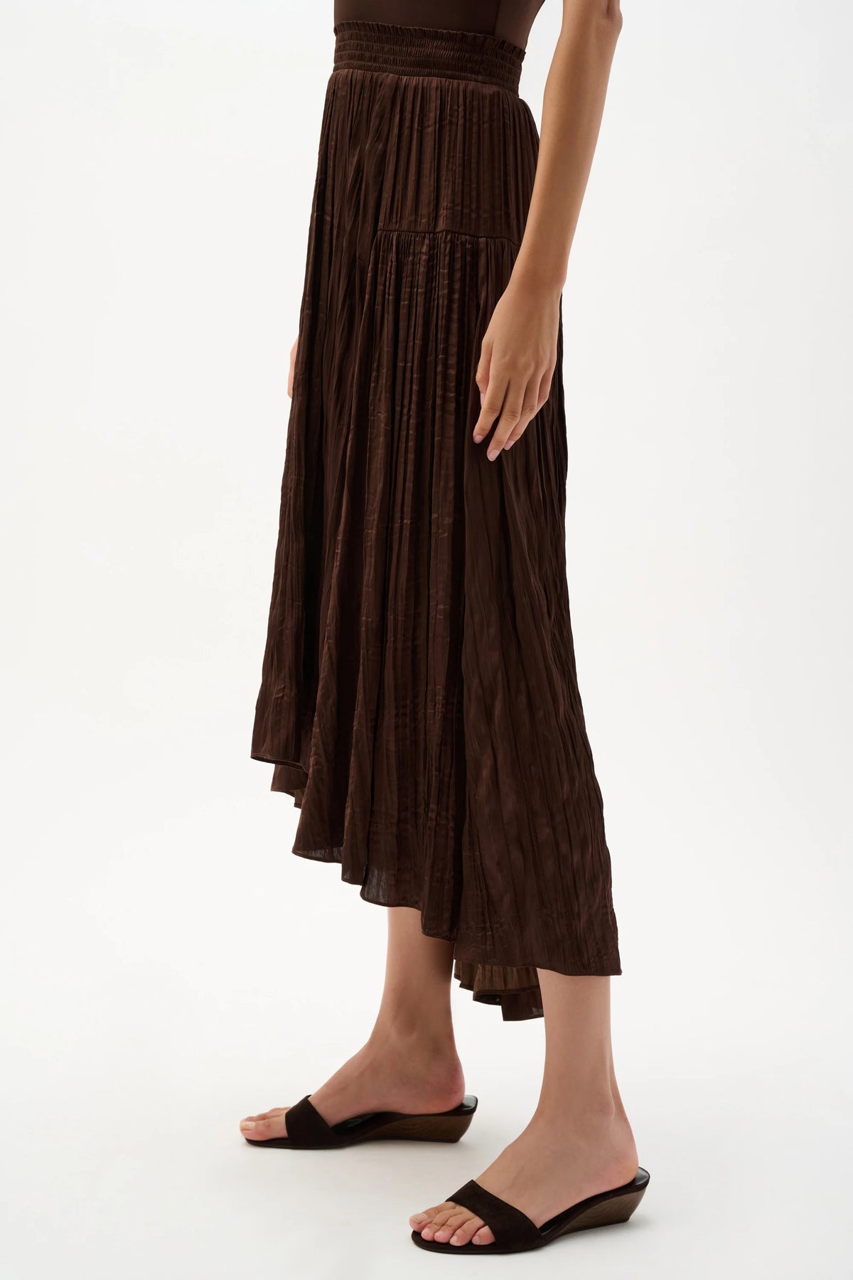 Joseph Ribkoff Mahogany Pleated Satin Flare Skirt With Pleats