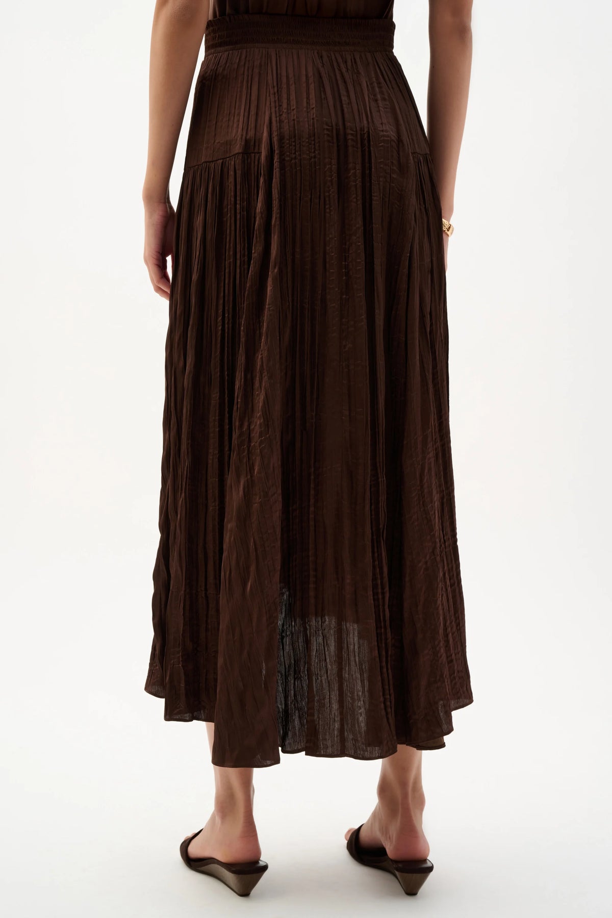 Joseph Ribkoff Mahogany Pleated Satin Flare Skirt With Pleats