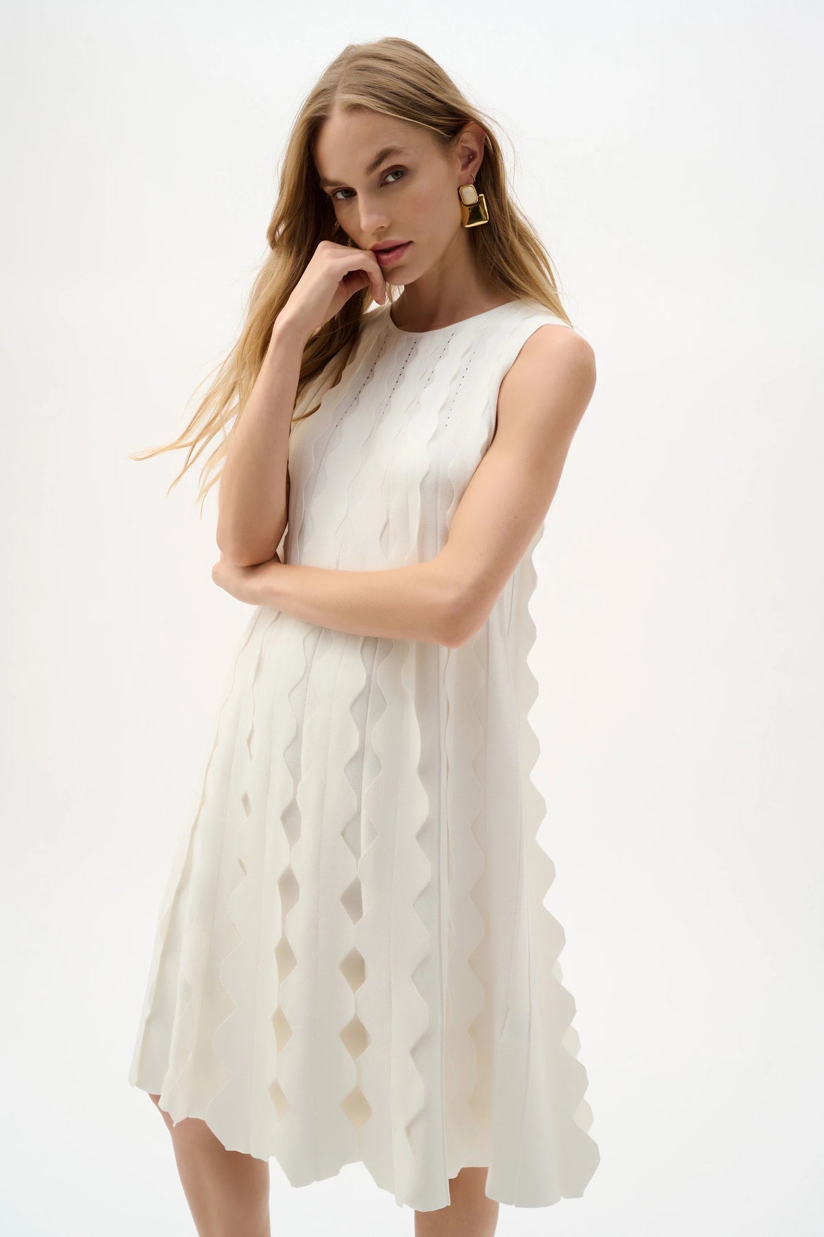 Joseph Ribkoff Vanilla Viscose Sweater Knit Sleeveless A-Line Dress