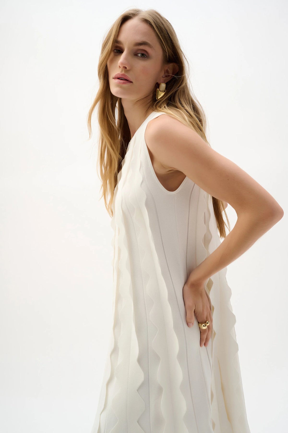 Joseph Ribkoff Vanilla Viscose Sweater Knit Sleeveless A-Line Dress