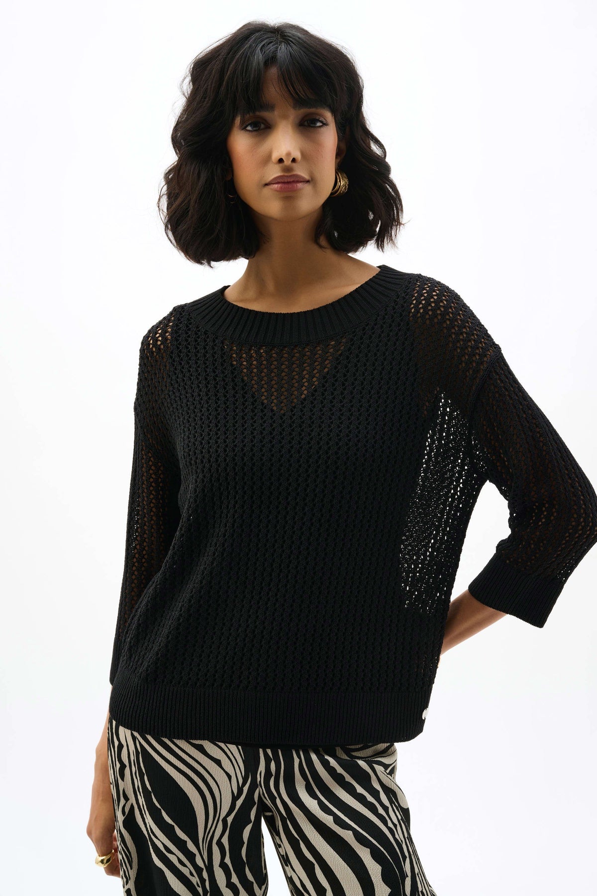 Joseph Ribkoff Black Acrylic Blend Open Stitch Sweater