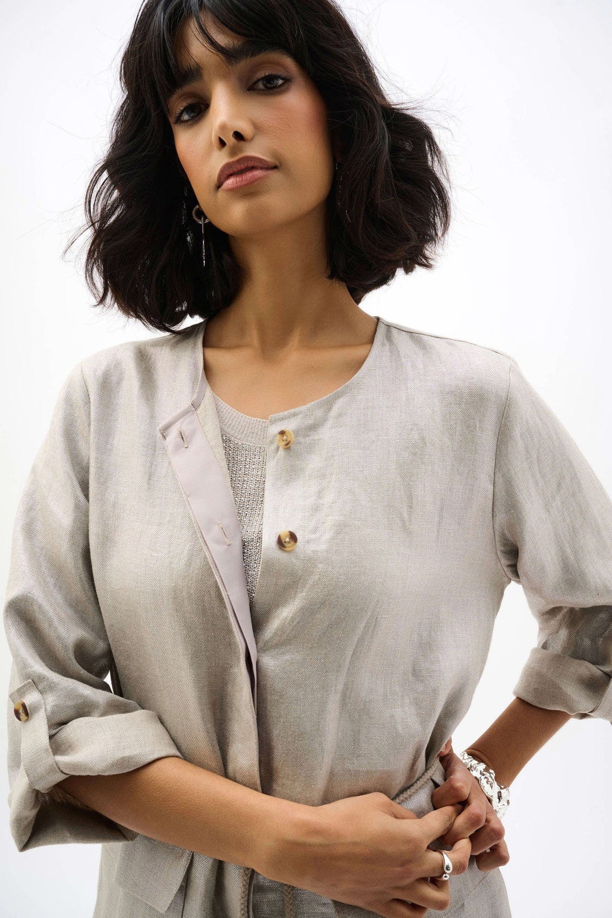 Joseph Ribkoff Champagne Foiled Linen Jacket