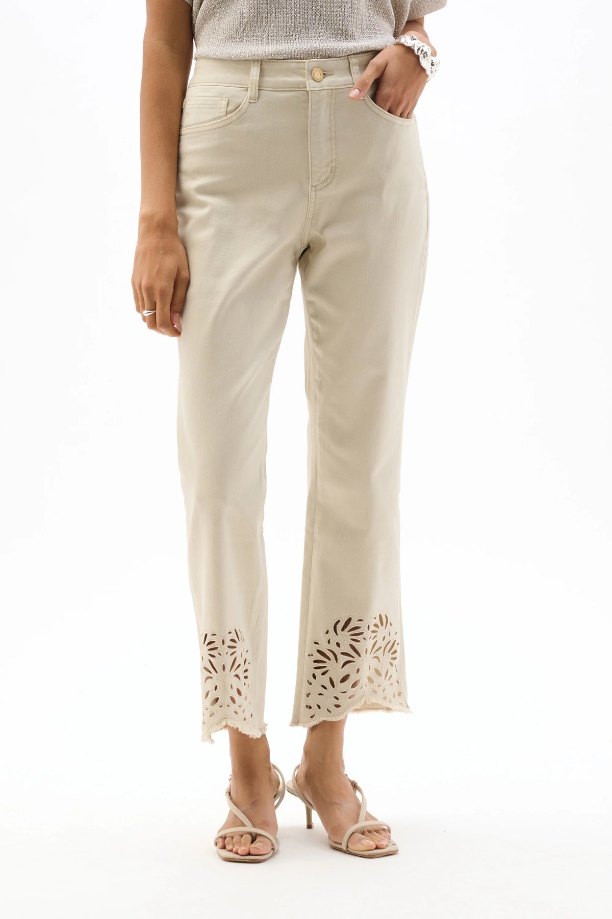 Joseph Ribkoff Moonstone Repreve® Straight Jeans With Flower Embroidery