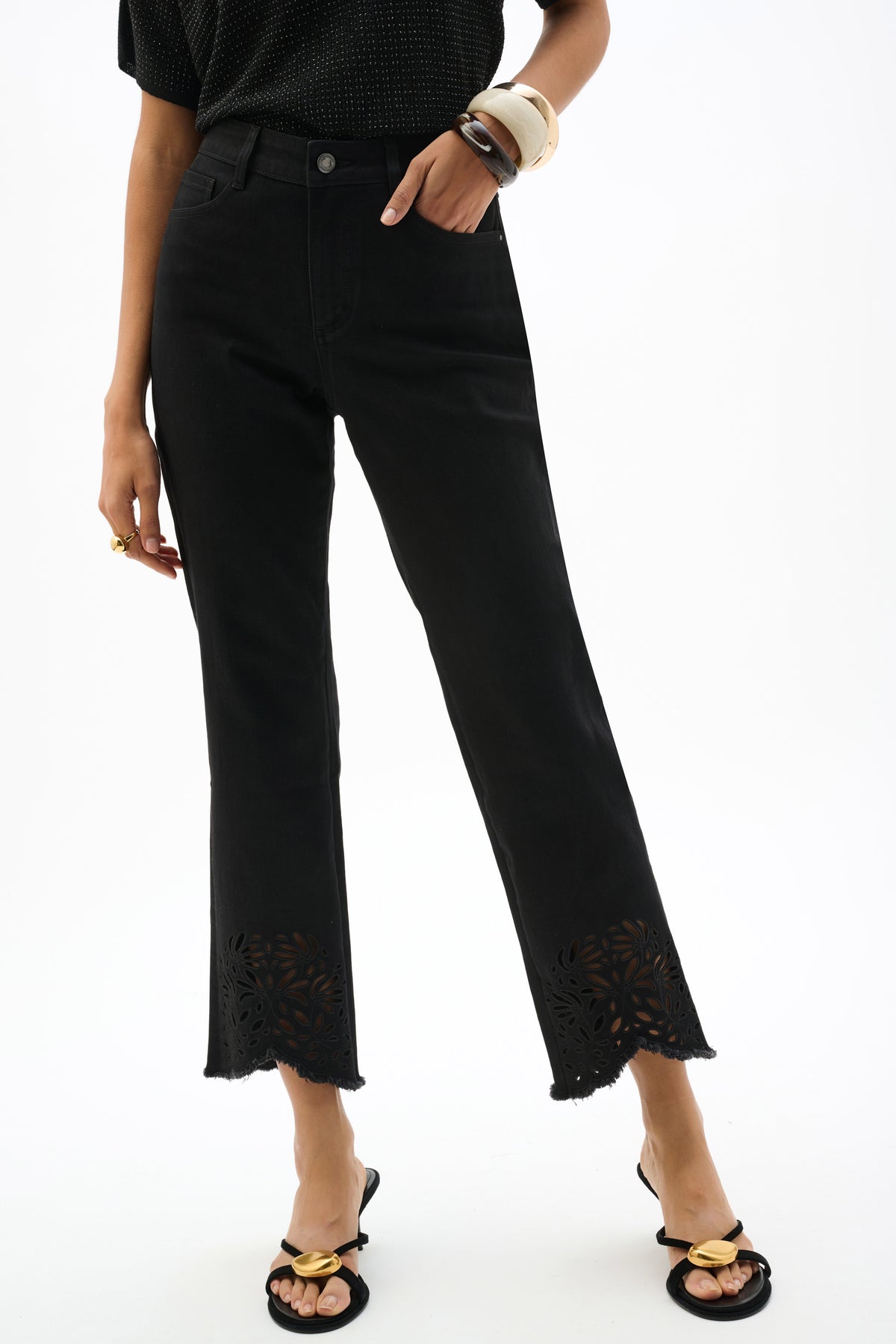 Joseph Ribkoff Black Repreve® Straight Jeans With Flower Embroidery