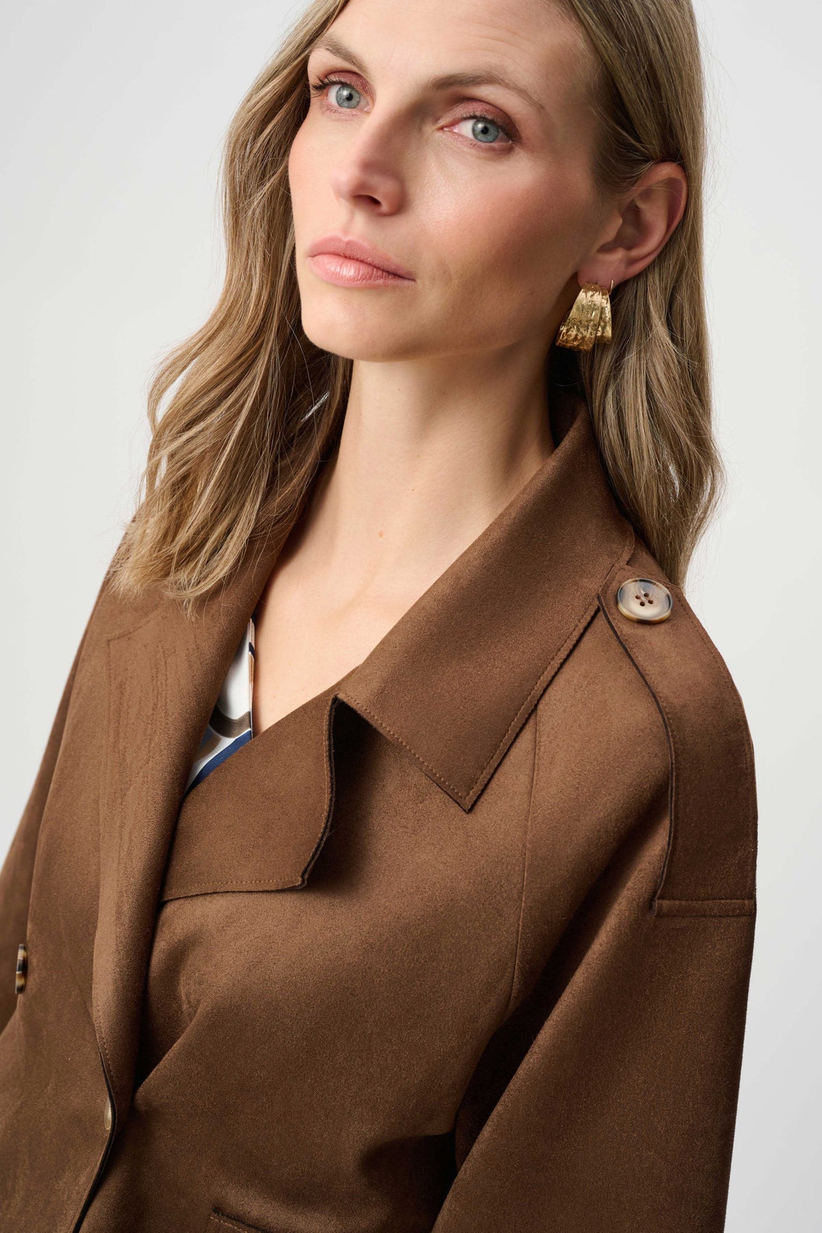 Joseph Ribkoff Brown Scuba Suede Boxy Jacket