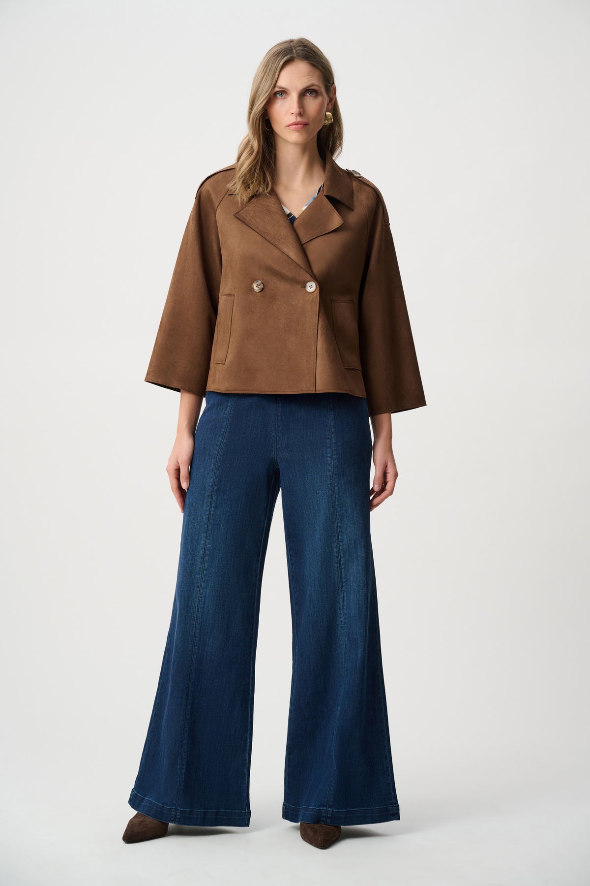 Joseph Ribkoff Brown Scuba Suede Boxy Jacket