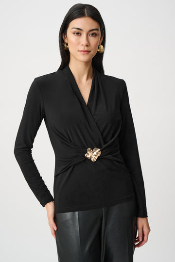 Joseph Ribkoff Black Silky Knit Twist Wrap Top
