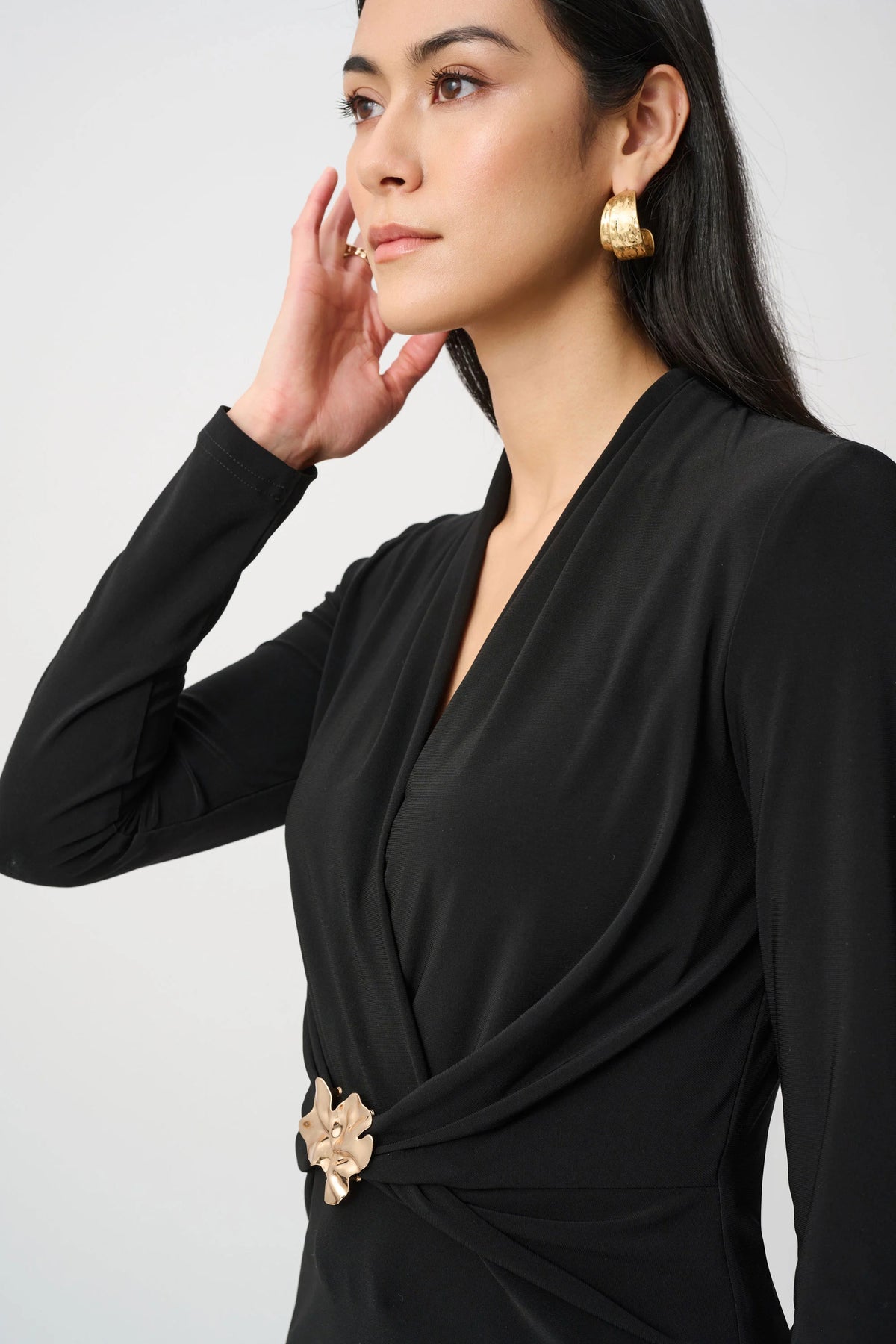 Joseph Ribkoff Black Silky Knit Twist Wrap Top