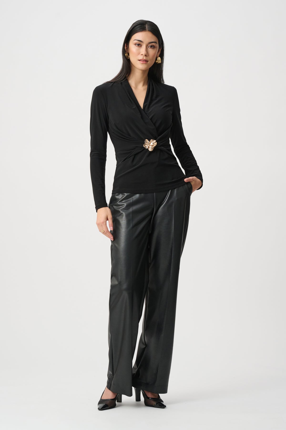Joseph Ribkoff Black Silky Knit Twist Wrap Top