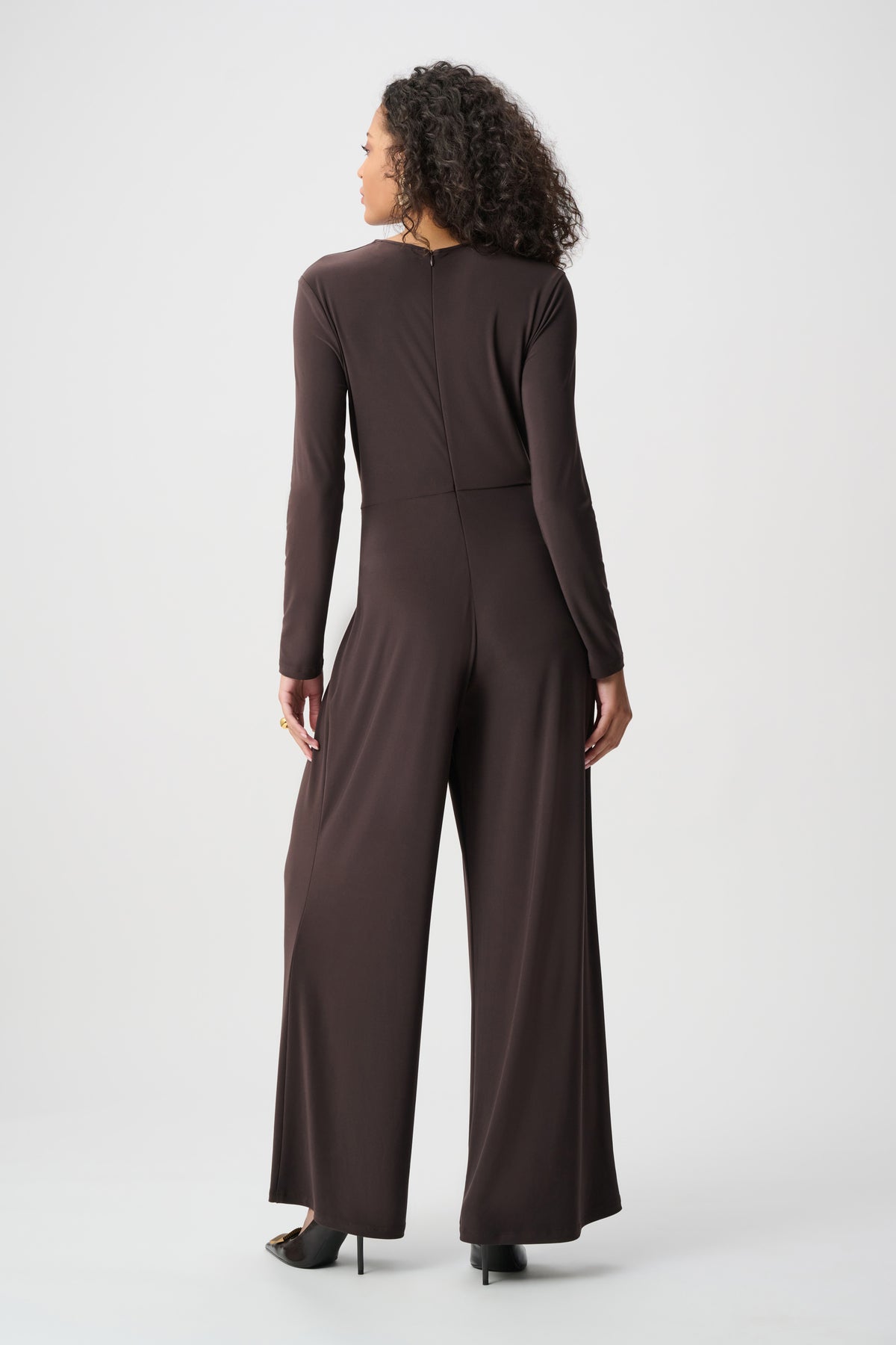 Joseph Ribkoff Mocha Silky Knit Wide-Leg Wrap Jumpsuit