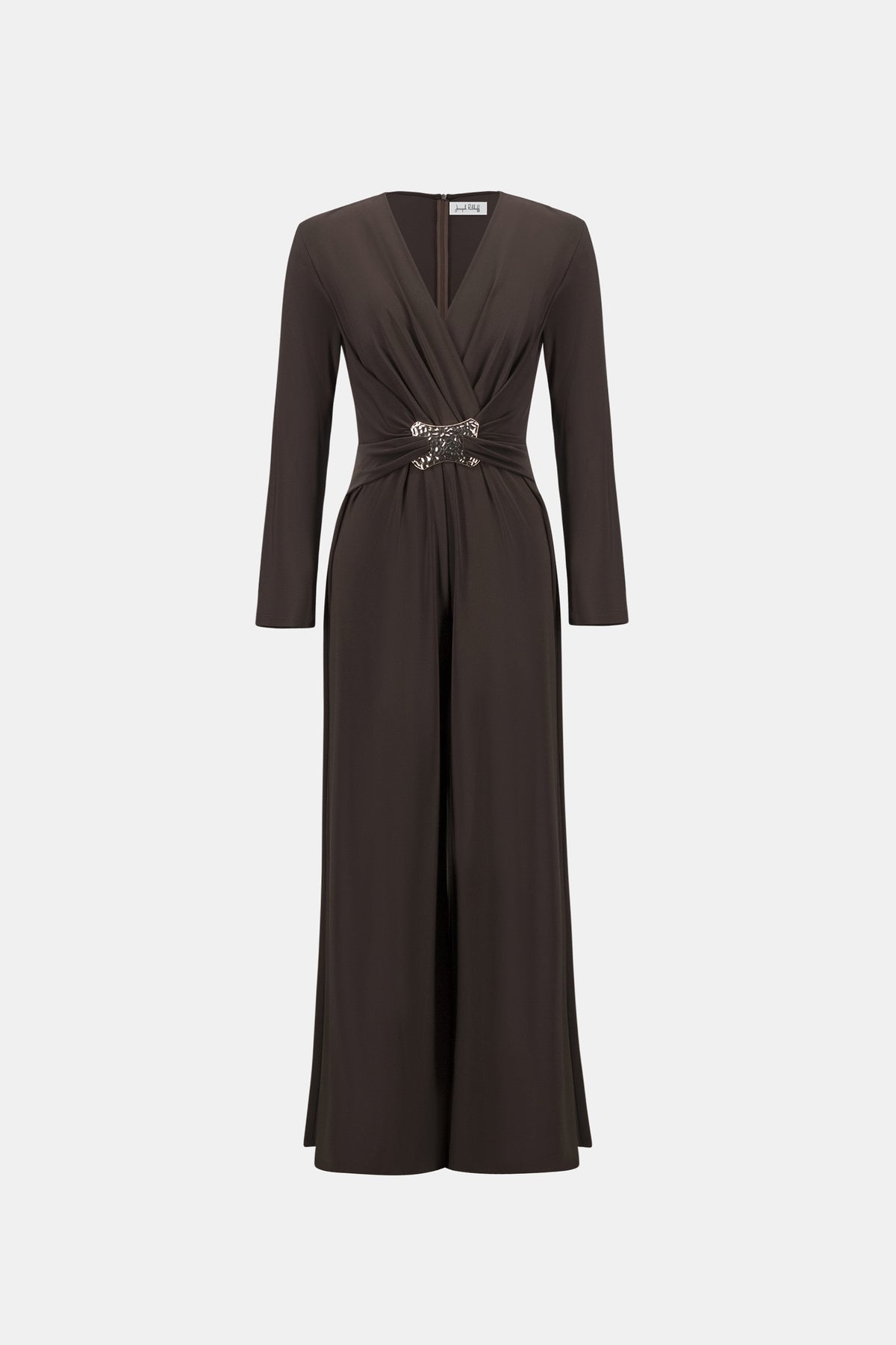 Joseph Ribkoff Mocha Silky Knit Wide-Leg Wrap Jumpsuit