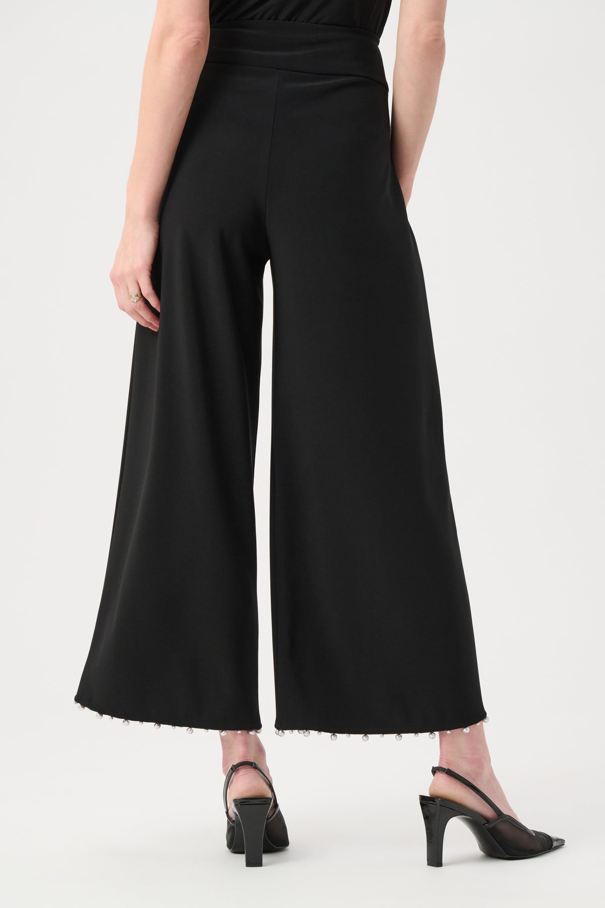 Joseph Ribkoff Black Silky Knit Pearl-Trim Culotte Pants
